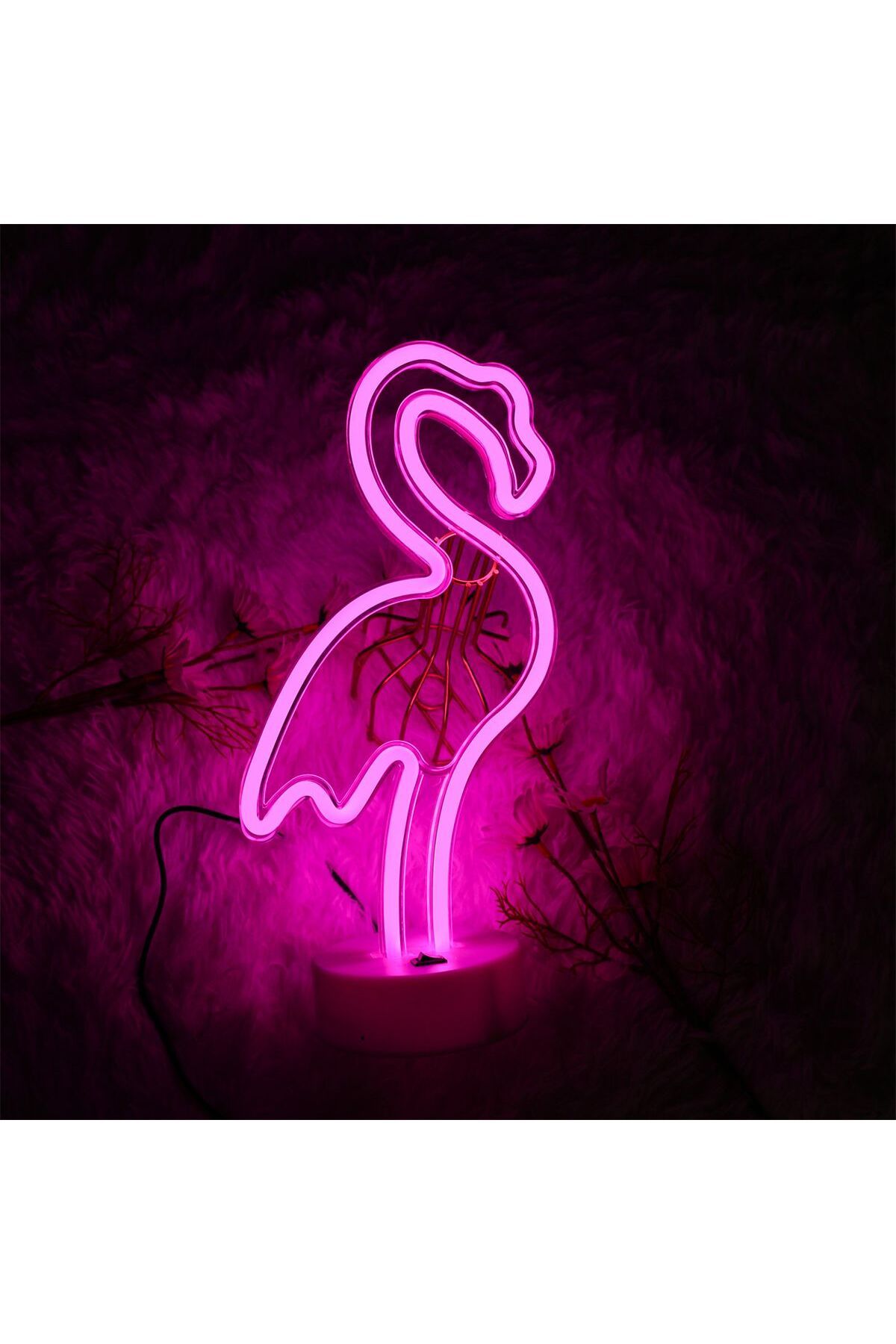 SkyGOO Pembe Flamingo Model Neon Led Işıklı Masa Lambası Dekoratif Aydınlatma Gece Lambası