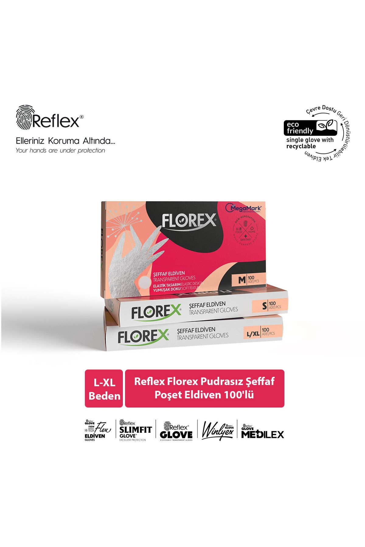 Reflex Florex Pudrasız Şeffaf Poşet Eldiven L-XL Beden 100'lü