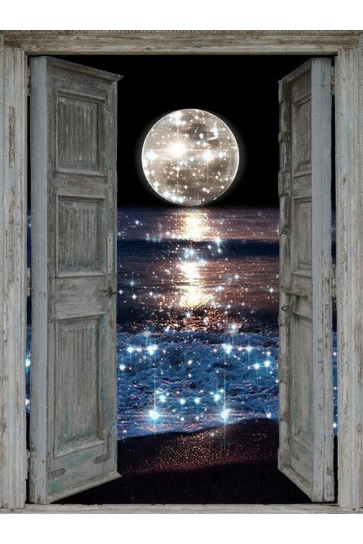 MOVAS Sanat Kapı Arkasındaki Ay Manzarası | Elmas Mozaik Tablo | Mozaik Puzzle | 45x60 | E20202175m