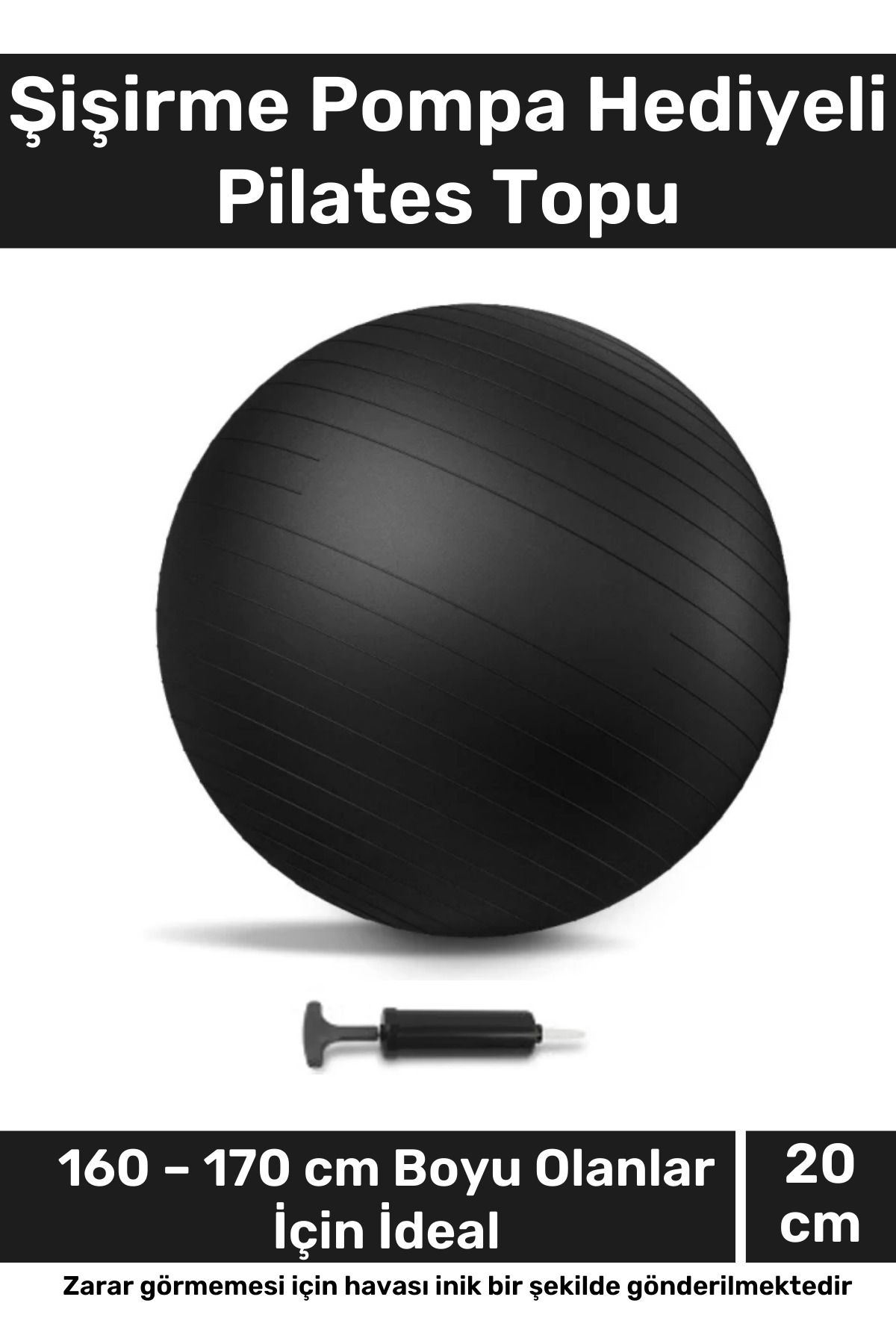 Carlburn i Dayanıklı Mini Gymball 20cm Siyah Pilates Topu Şişirme Pompa