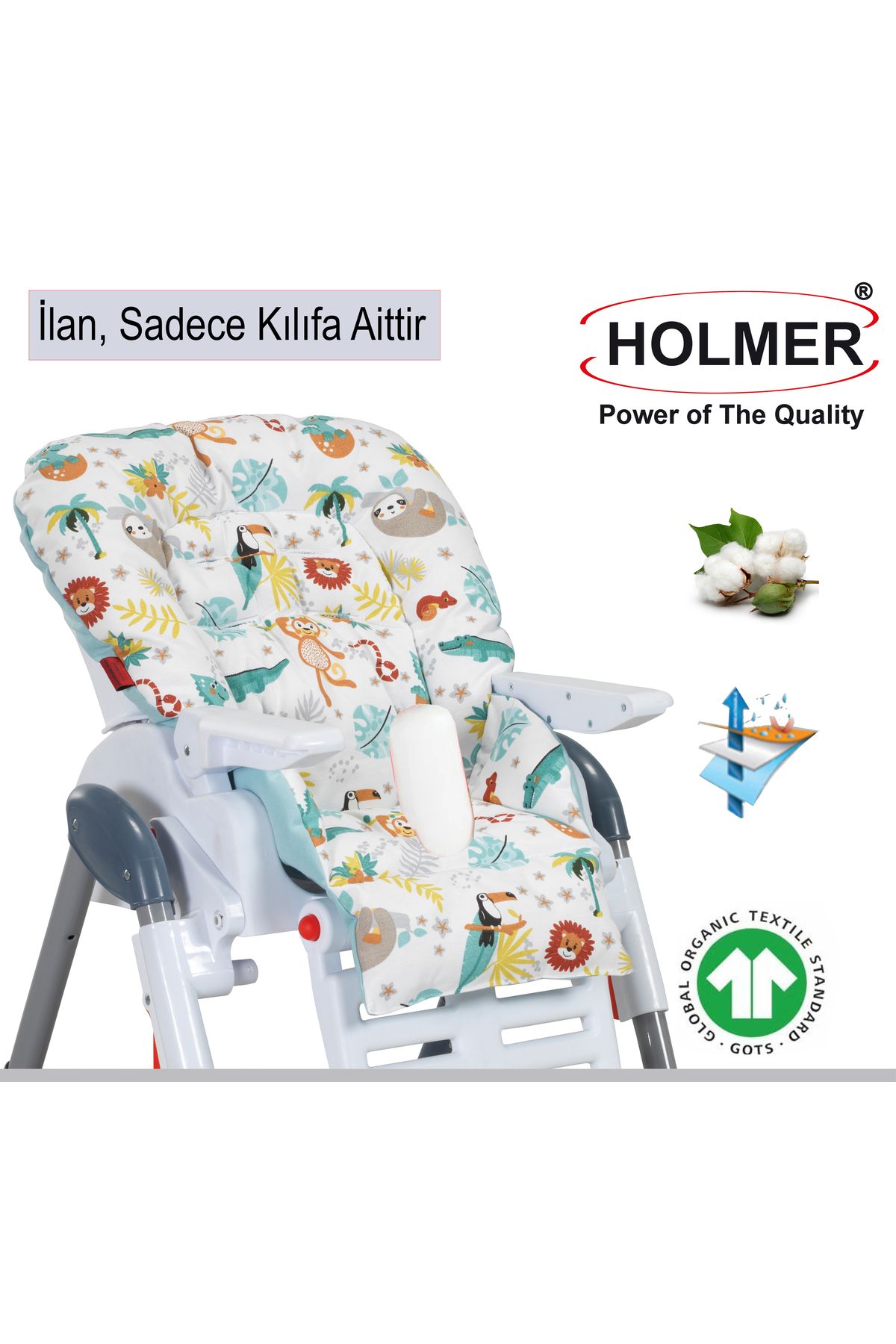 Holmer Leke Tutmaz Organik Mama Sandalyesi Minderi & Kılıfı Max-M Su Yeşili
