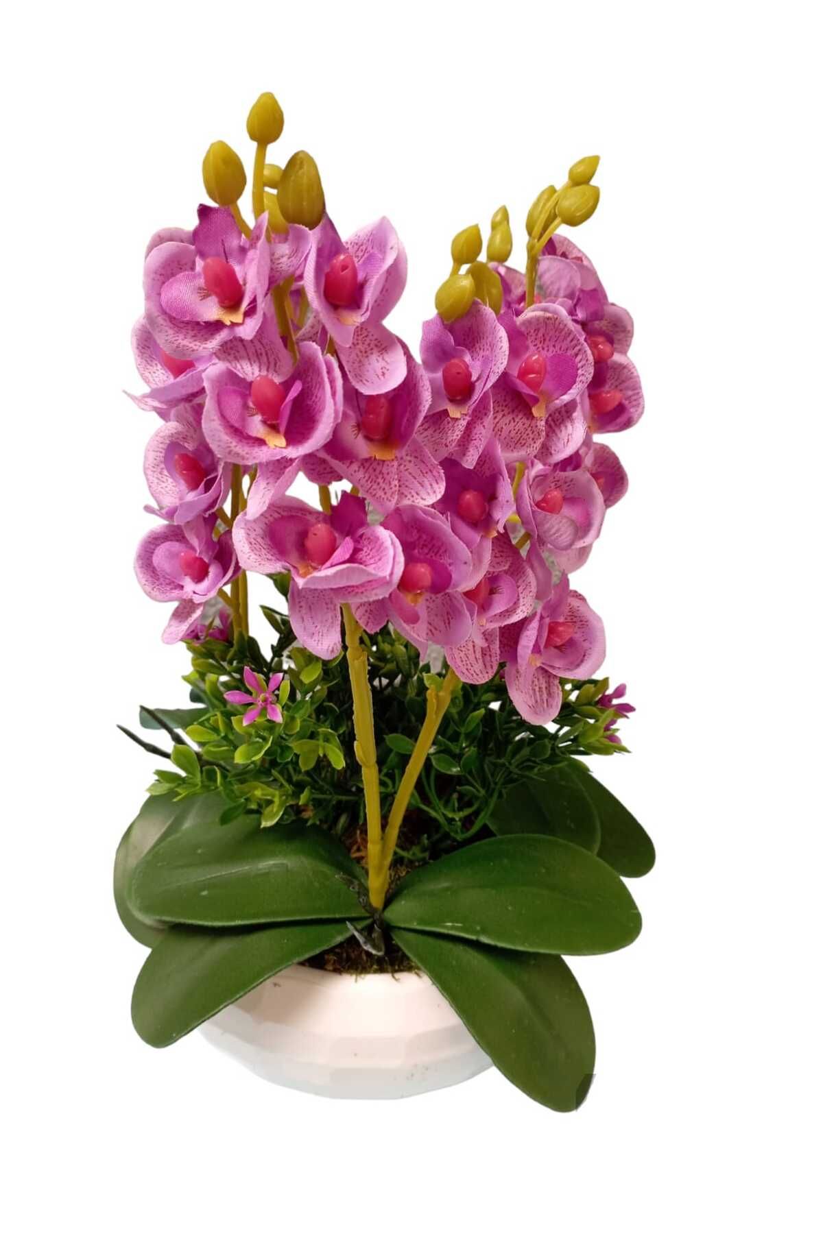 Cennet Home Orkide Aranmanı Minik Altılı Orkide Hediyelik Yapay Çiçek Beyaz Lüks Aranjman Saksıda