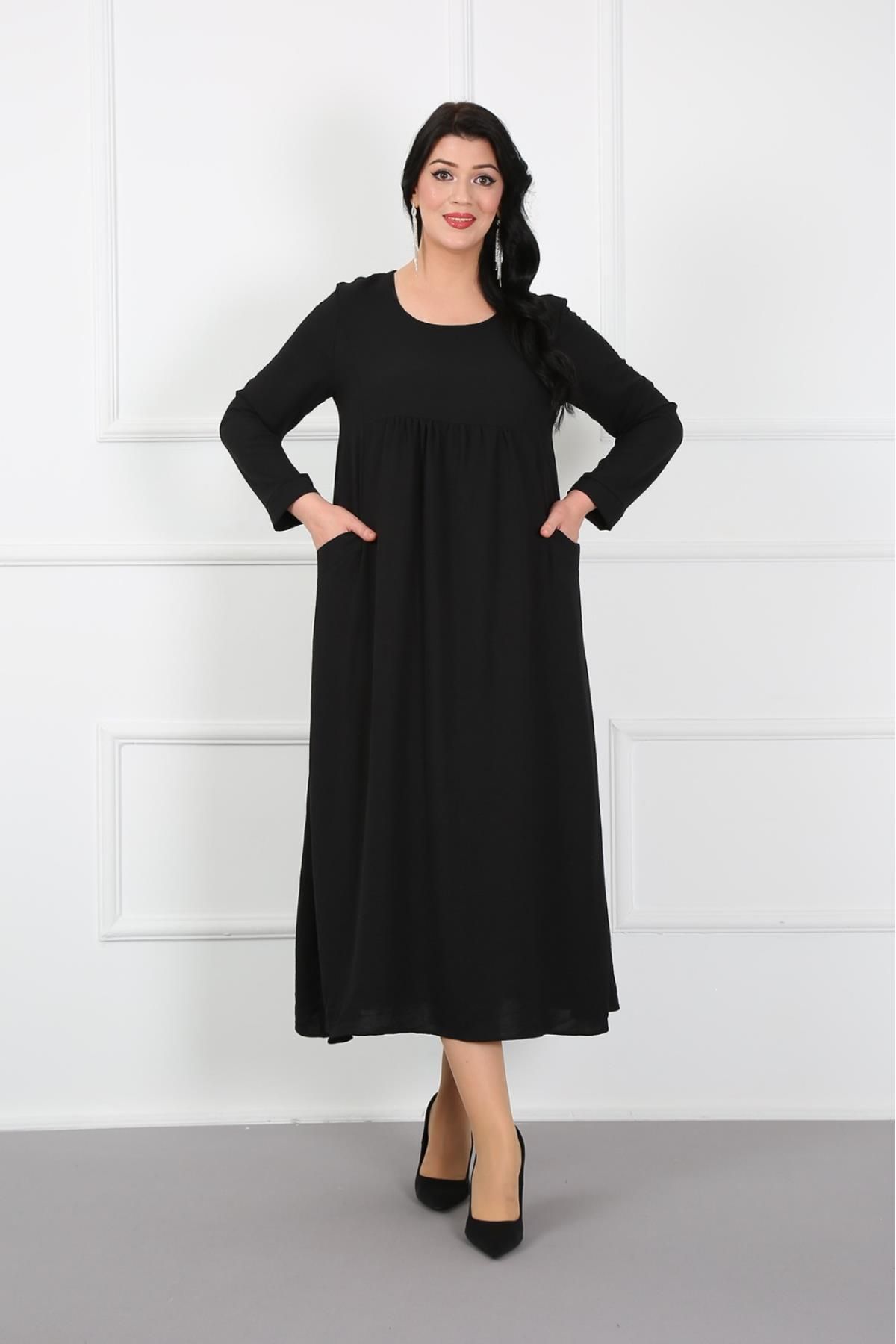 By Alba Collection Kadın Siyah Ayrobin Robalı Büyük Beden Elbise