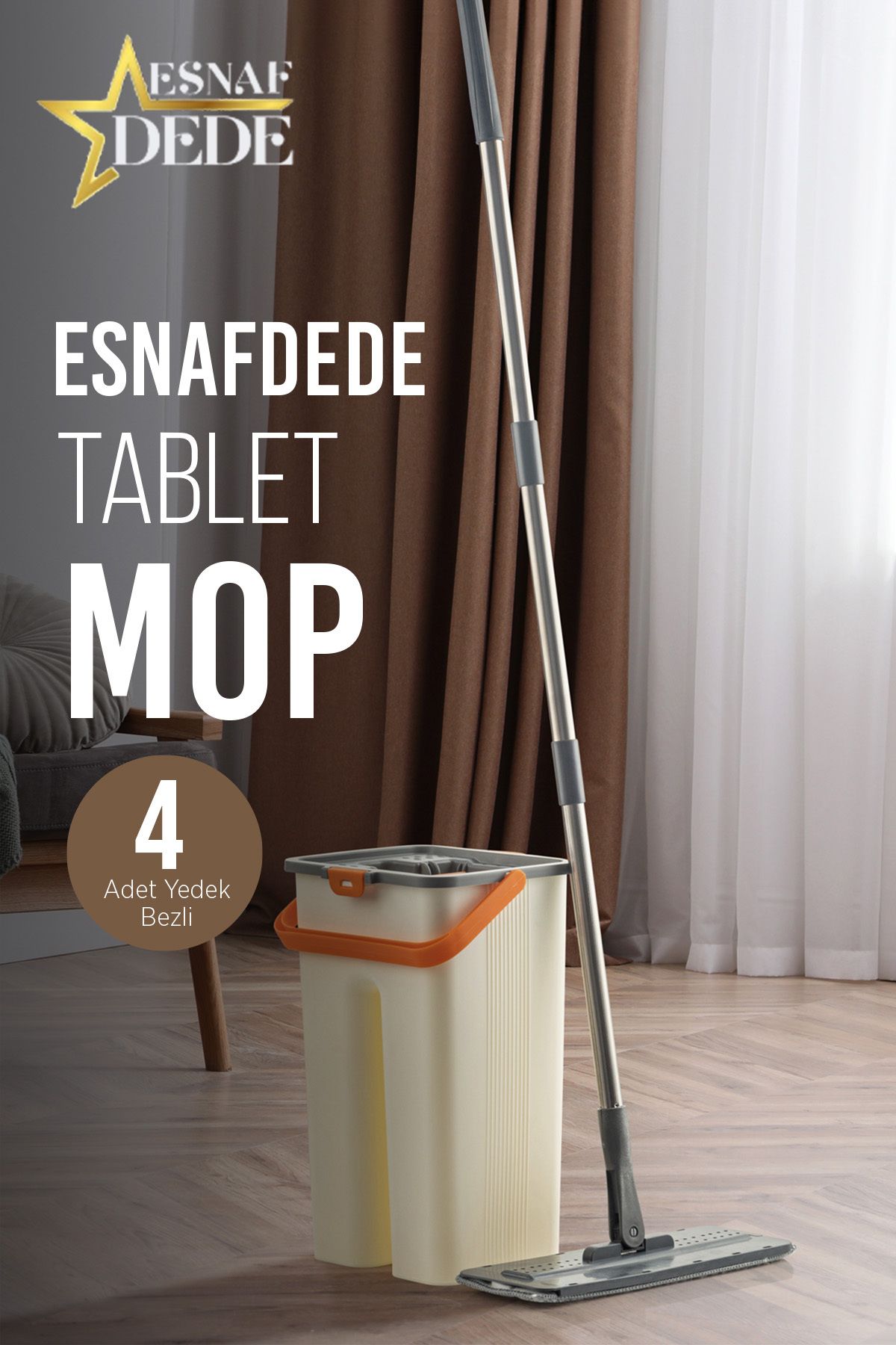 ESNAFDEDE Tablet Mop Set 4 Adet Mikrofiber Yedek Bezli | Cam Yer Tavan Silme Mopu