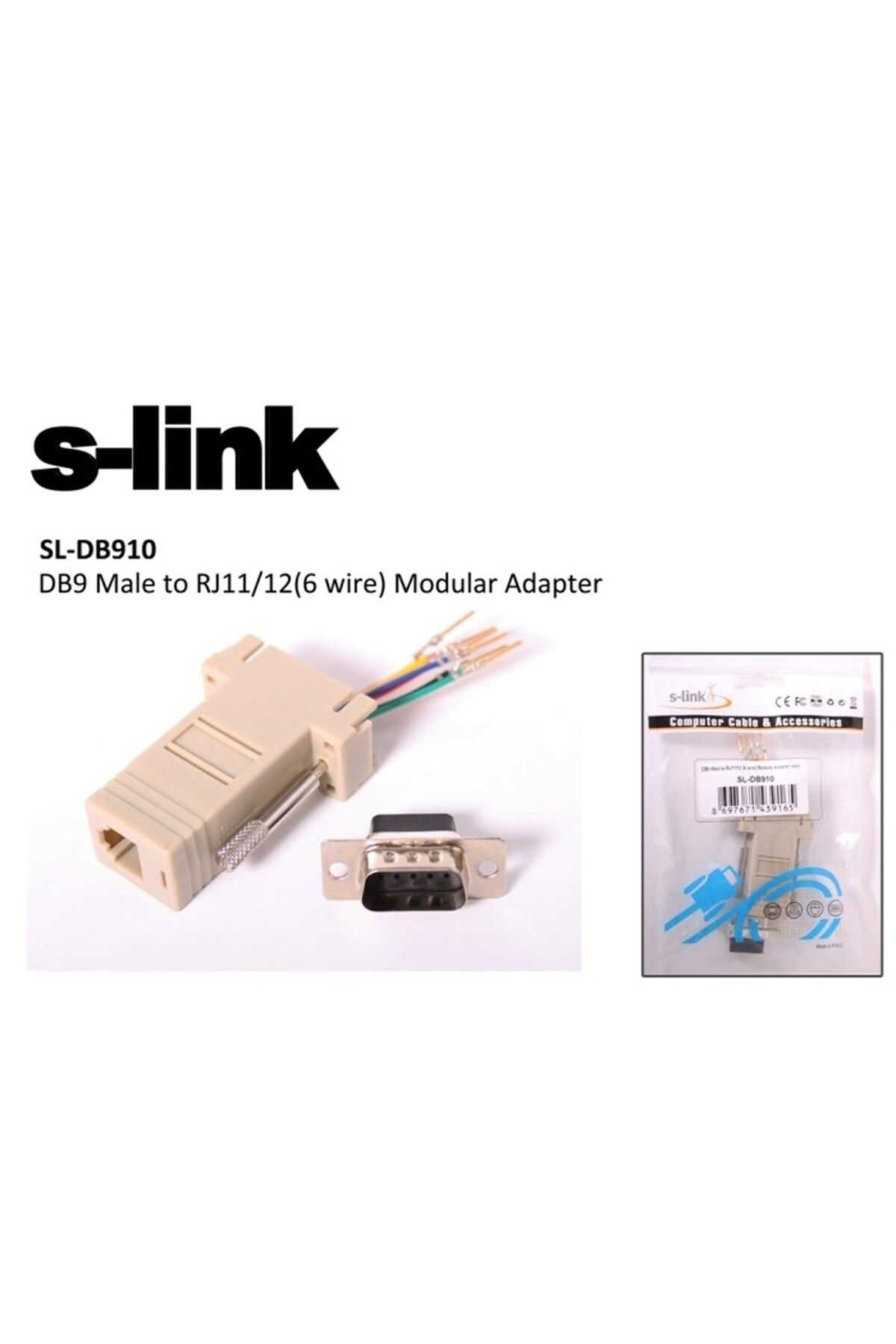 Retro S-Link Sl-Db910 Db9-Male To Rj11-12 Modular Adaptö