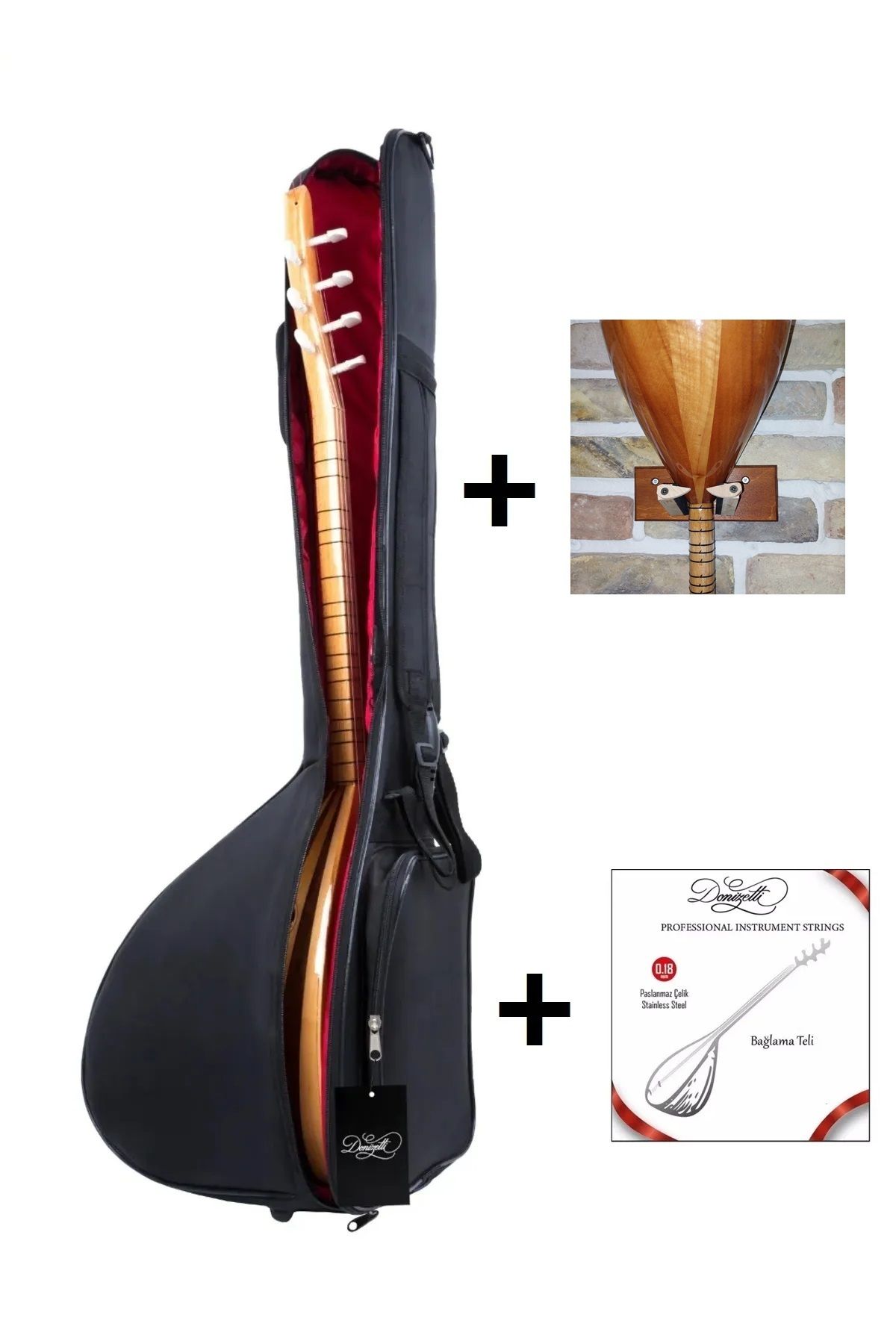 Donizetti Kısa Sap Bağlama Saz Kılıfı Gigbag  + Tel Takım  + Duvar Askı Standı Hediyeli - Full Koruma