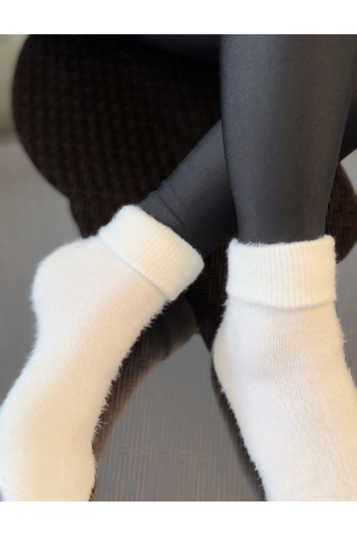 Magia Stile Unisex Kaşmir Soket Çorap 2'li Set (Beyaz-Mavi)
