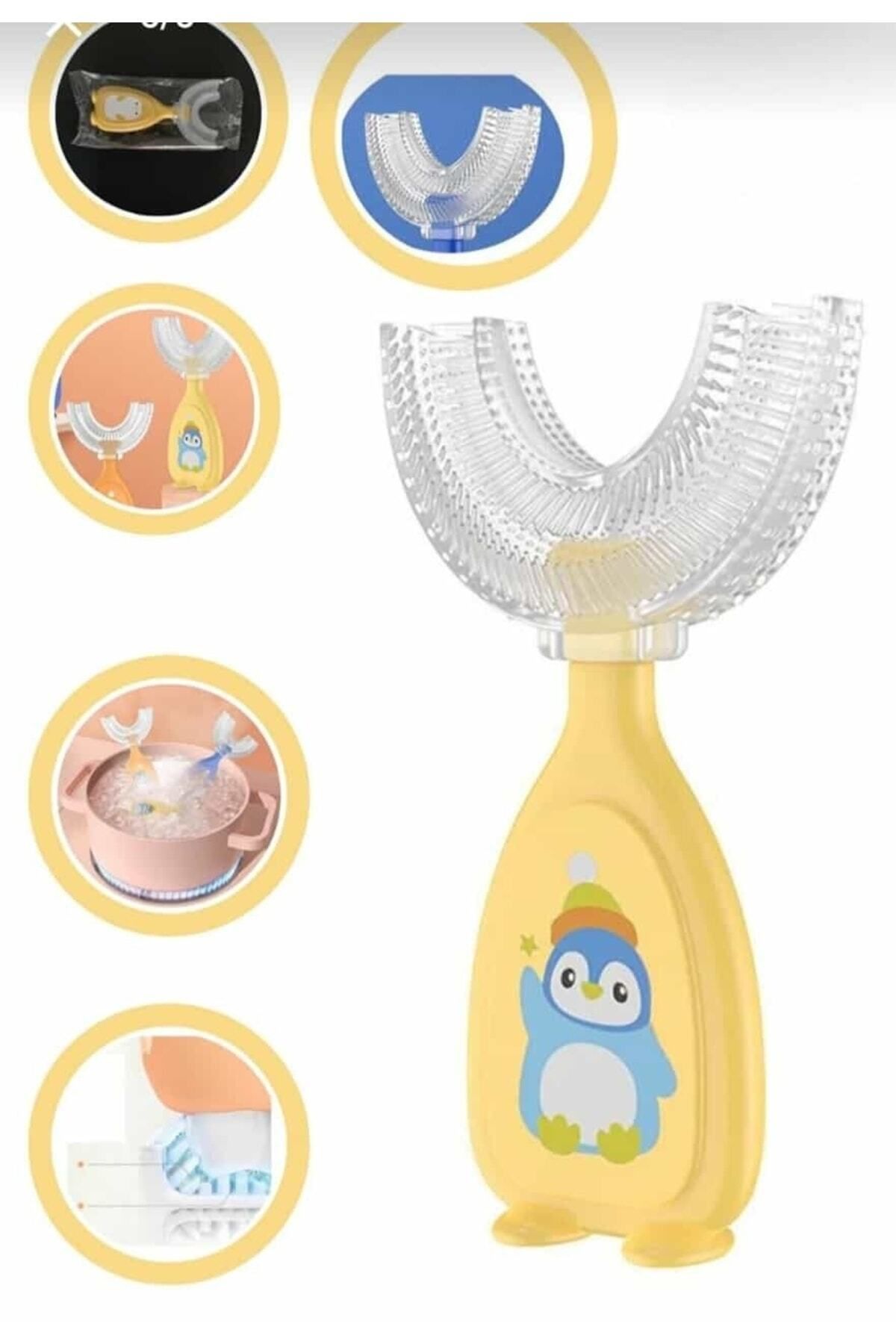 NEWBRENDHOME Çocuk Diş Fırçası U Şeklinde Pratik Bebek Diş Fırçası Saplı 3-12 Yaş Mavi Renk Kutulu 360 Derece