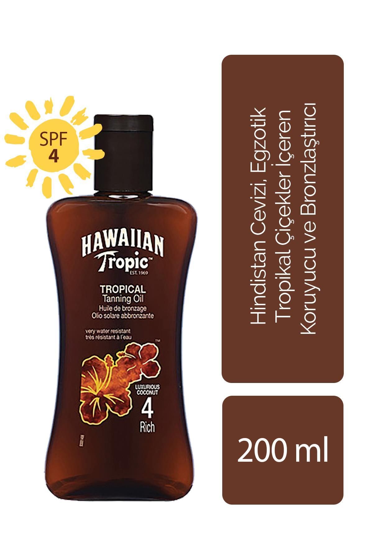 Hawaiian Tropic Güneş Yağı Hindistan Cevizi, Egzotik Tropikal Çiçekler Koruyucu Ve Bronzlaştırıcı Yağ Spf 4