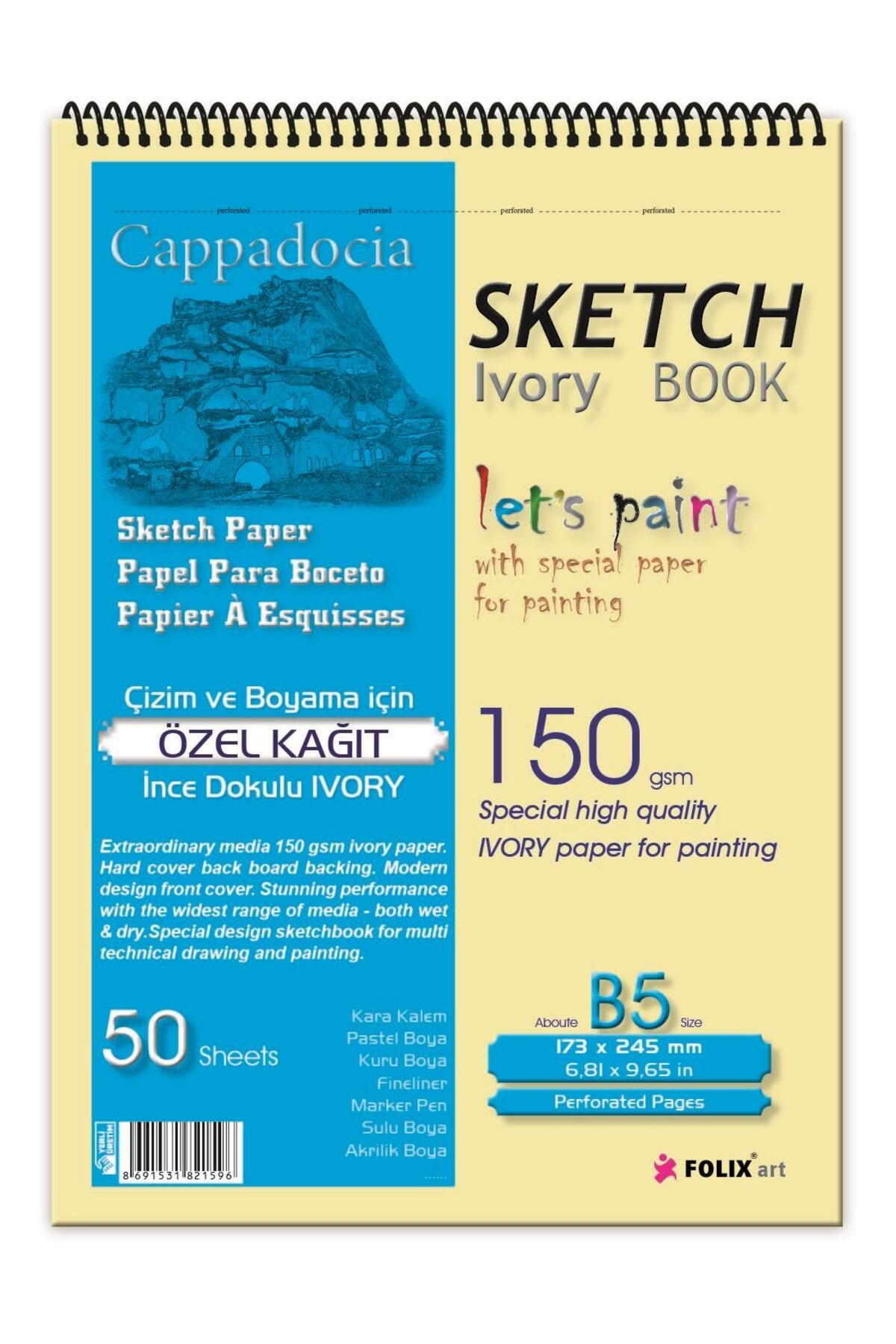 Etika Cappadocia B5 Spiralli Sketchbook 150 Gr. Ivory 17,3x24,5 Cm 50 Yaprak