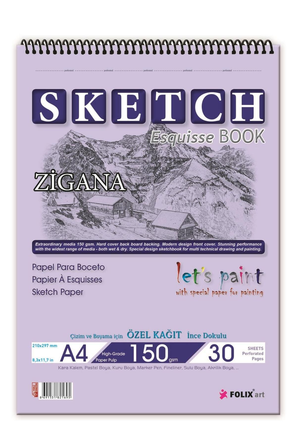 Etika Zigana A4 Spiralli Sketchbook 150 Gr. 30 Yaprak Eskiz Defteri