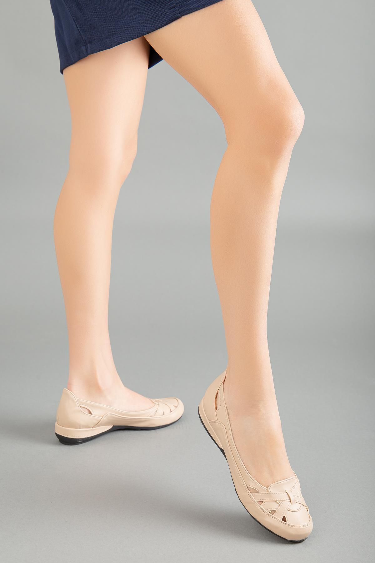 Dilimler Ayakkabı Kafes Model Nude Büyük Numara Kadın Ayakkabısı Günlük