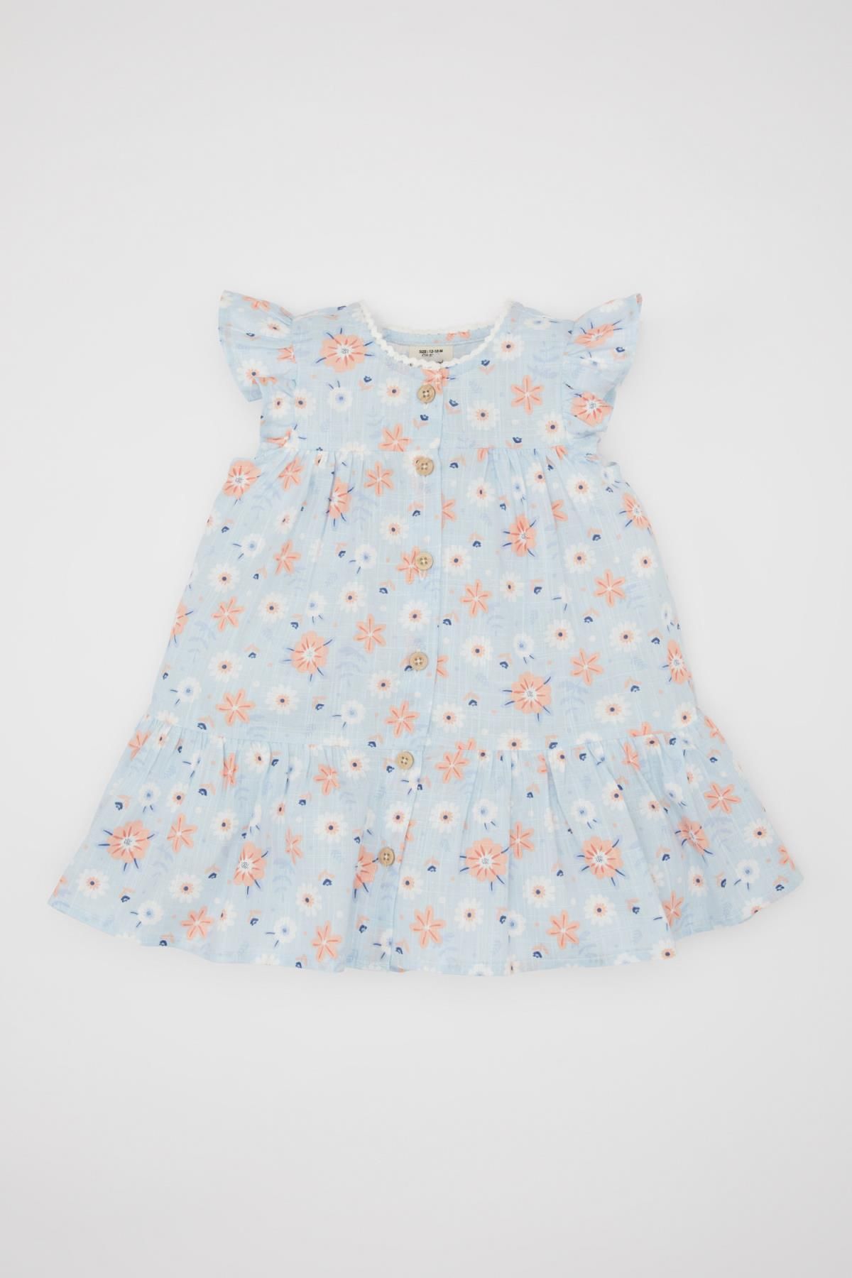 Defacto Kız Bebek Çiçekli Kısa Kollu Poplin Elbise C2413A524SM