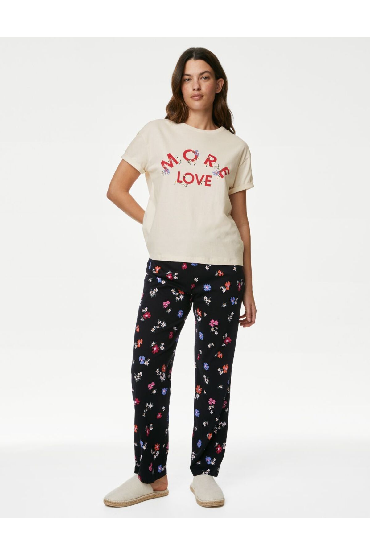 Marks & Spencer Saf Pamuklu Desenli Kısa Kollu Pijama Takımı