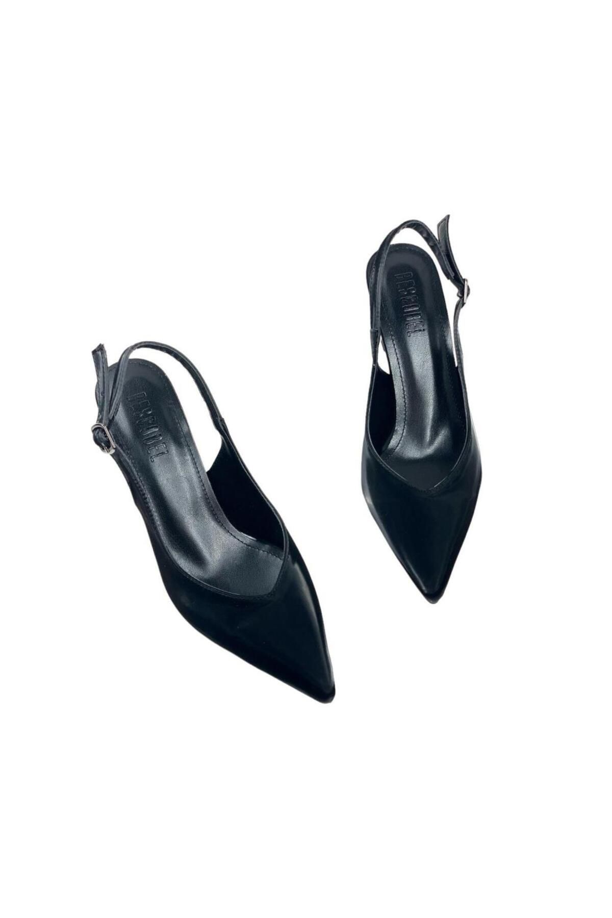 Genel Markalar Kadın Pasg Siyah Ipek Malzeme Sivri Burun Topuklu Sandalet 6 Cm 4114