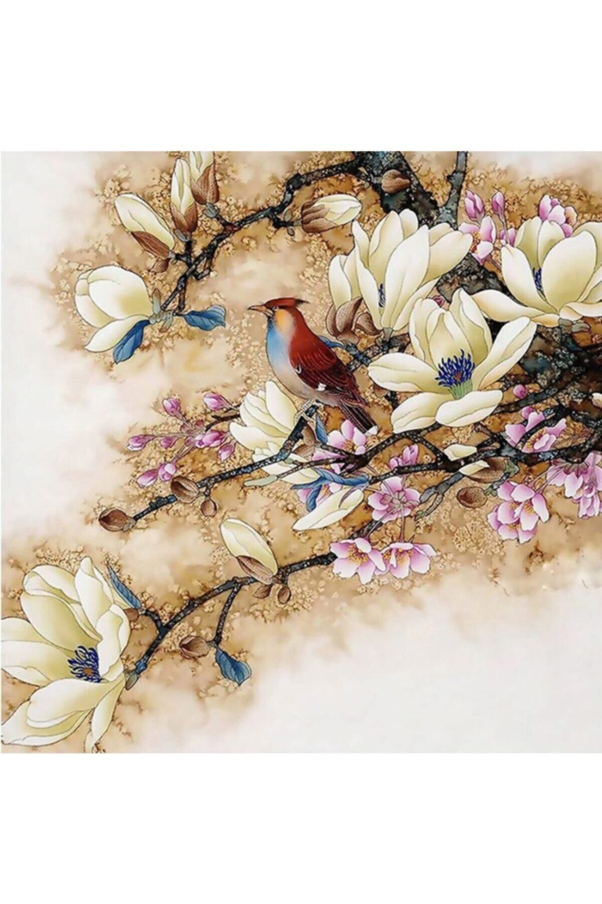 MOVAS Sanat Çiçek Açan Dalların Üzerindeki Kuş | Elmas Mozaik Tablo | Mozaik Puzzle | 50x50 | E20202956m