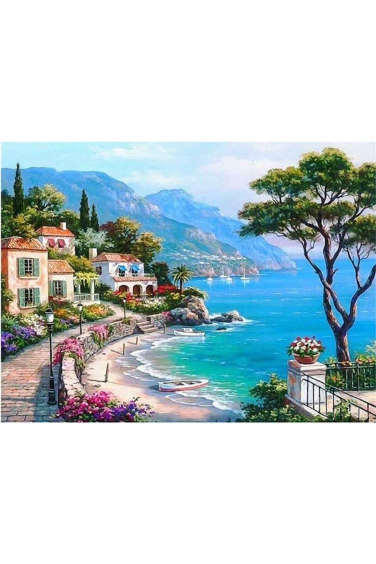 Genel Markalar Sanat Deniz Manzaralı Evler | Elmas Mozaik Tablo | Mozaik Puzzle | 50x35 | E20202071m