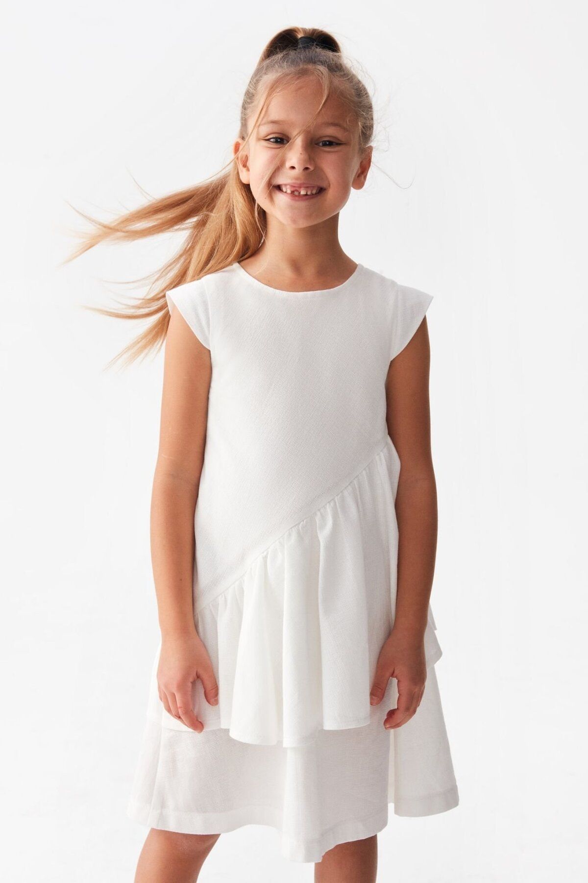 Nk Kids Nk Beyaz Katlı Elbise ( 4-8 Size )