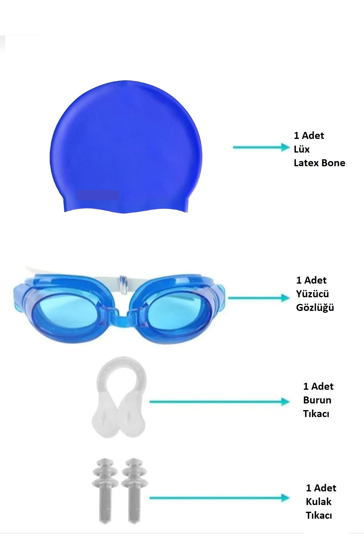 faial 4lü Set Havuz Deniz Yüzücü Gözlüğü Boneli Tıkaçlı UV Korumalı Yüzme Seti
