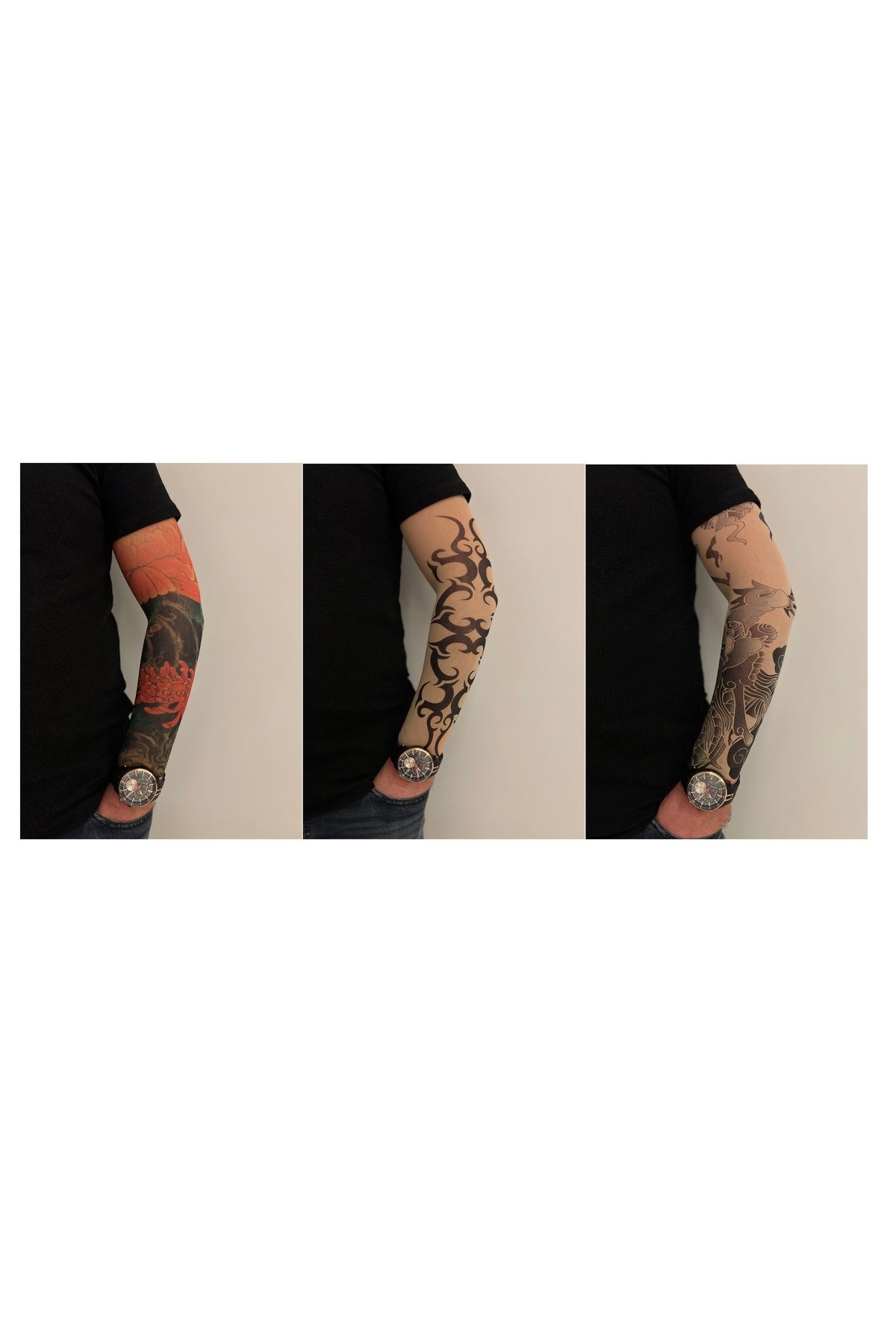 Airbrush Tattoo Giyilebilir Dövme 3 Çift 6 Adet Kol Çorap Dövmesi Sleeve tattoo Set22
