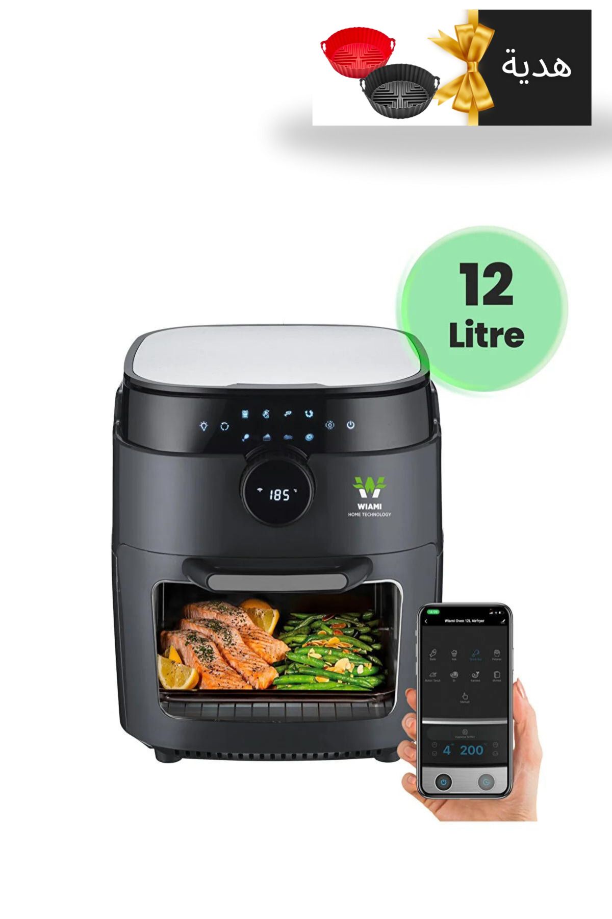 Wiami Air Fryer 12 Litre Siyah Oven Akıllı Fritöz+ Pişirme Kabı