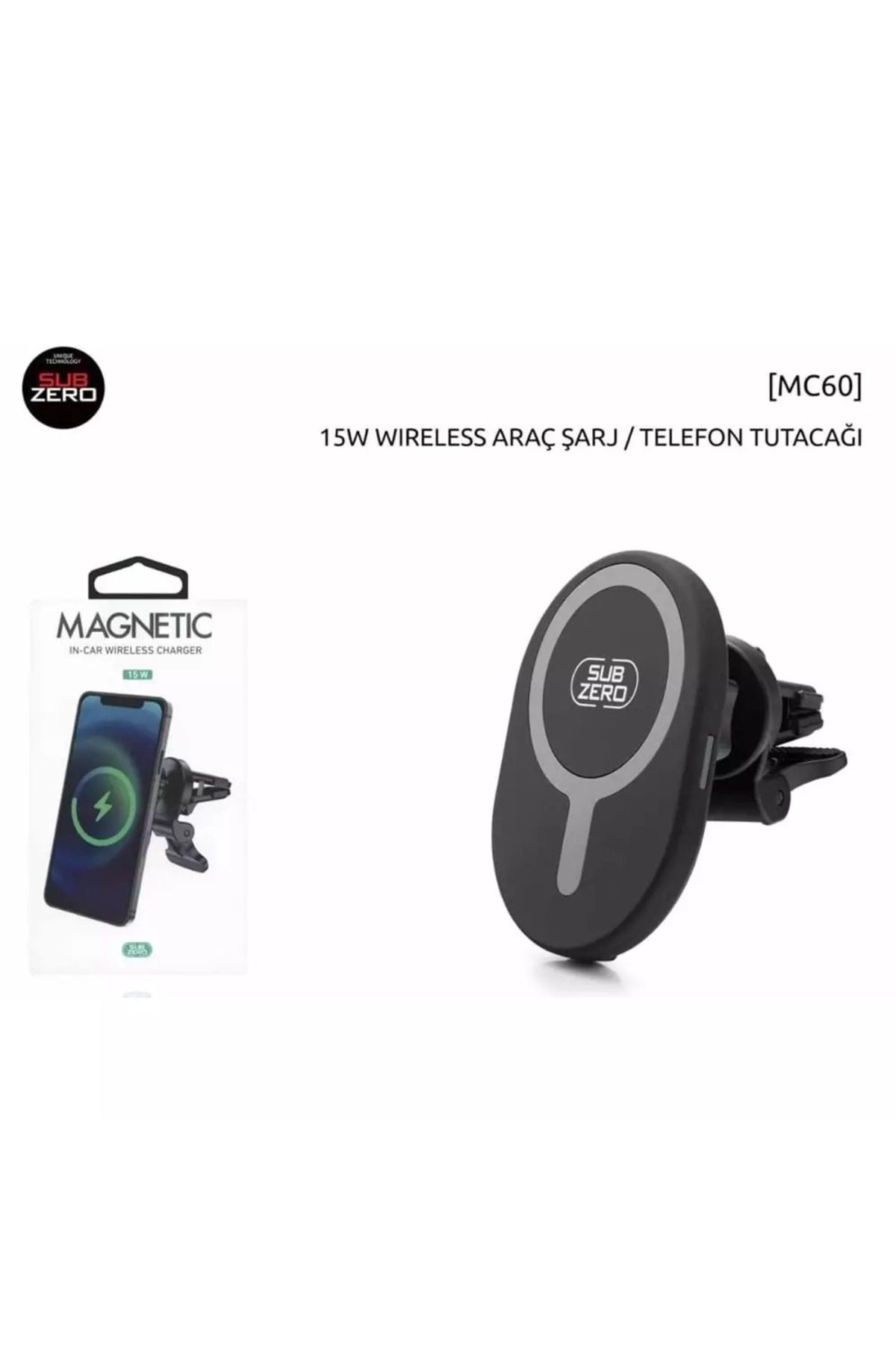 Subzero MC60 15W Magnetic Kablosuz Araç Şarj&Telefon Tutacagı