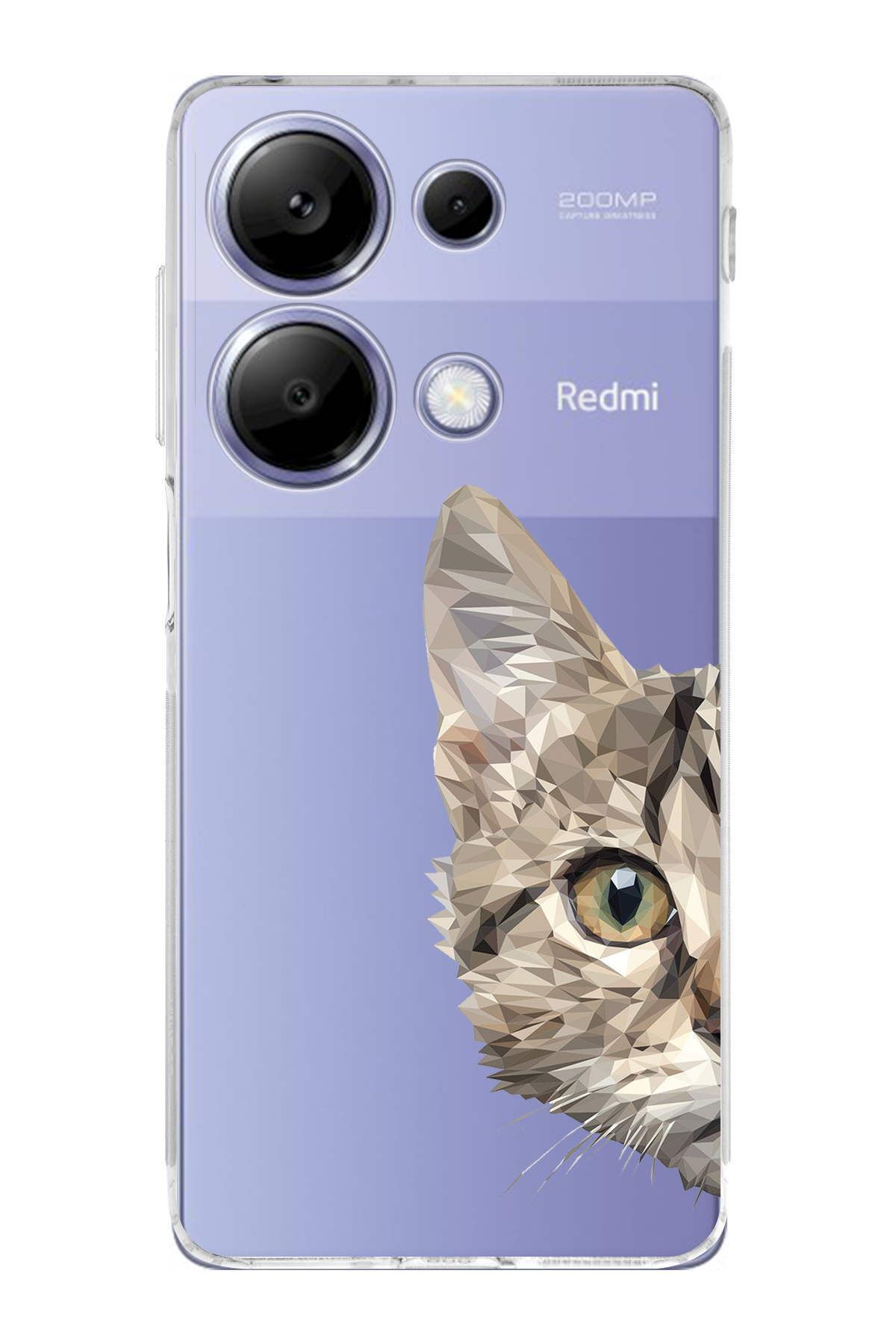 PrintiFy Xiaomi Redmi Note 13 Pro 4G Uyumlu Kamera Korumalı Catface Tasarımlı Şeffaf  Silikon Kılıf