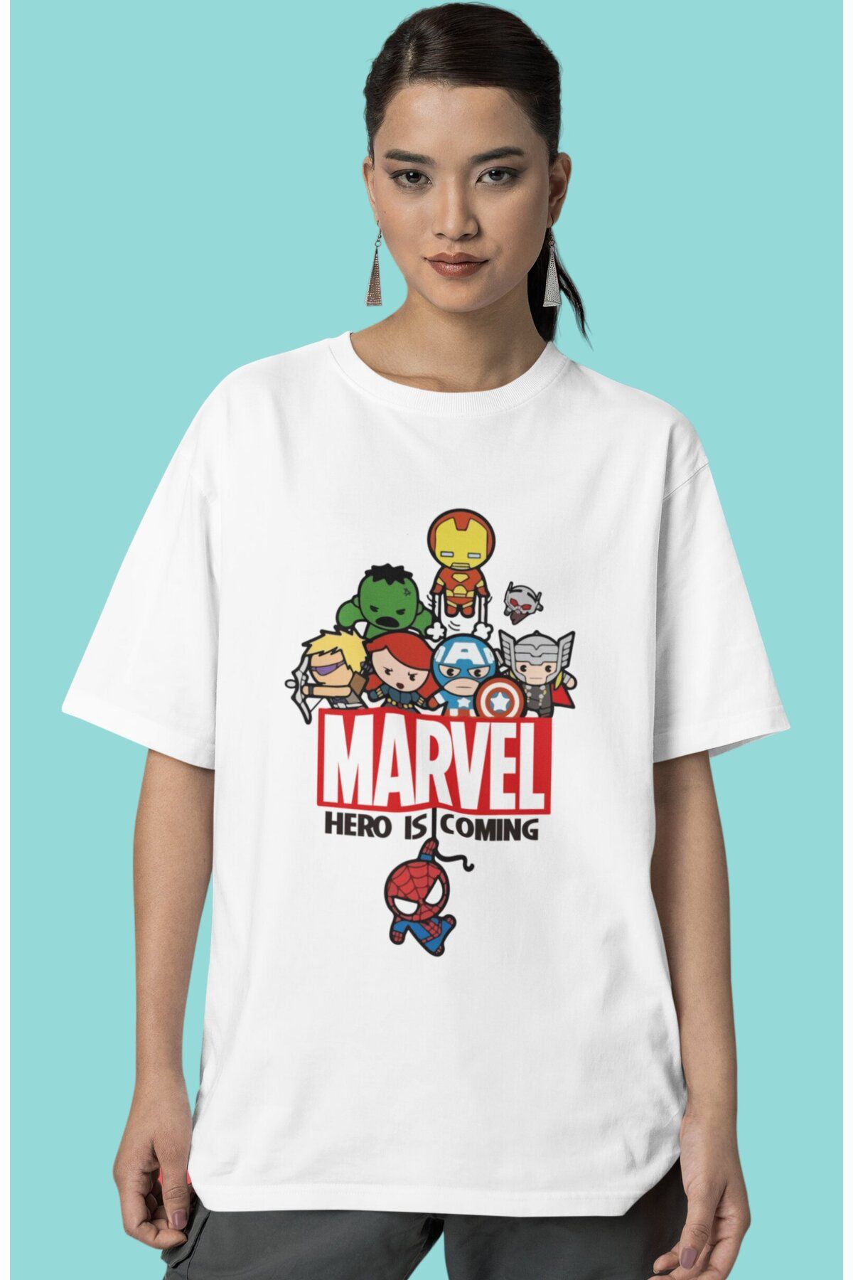 Fuddy Moda Marvel Comics Karakterleri Baskılı Tshirt, Erkek-Kadın Marvel Baskılı Tişört