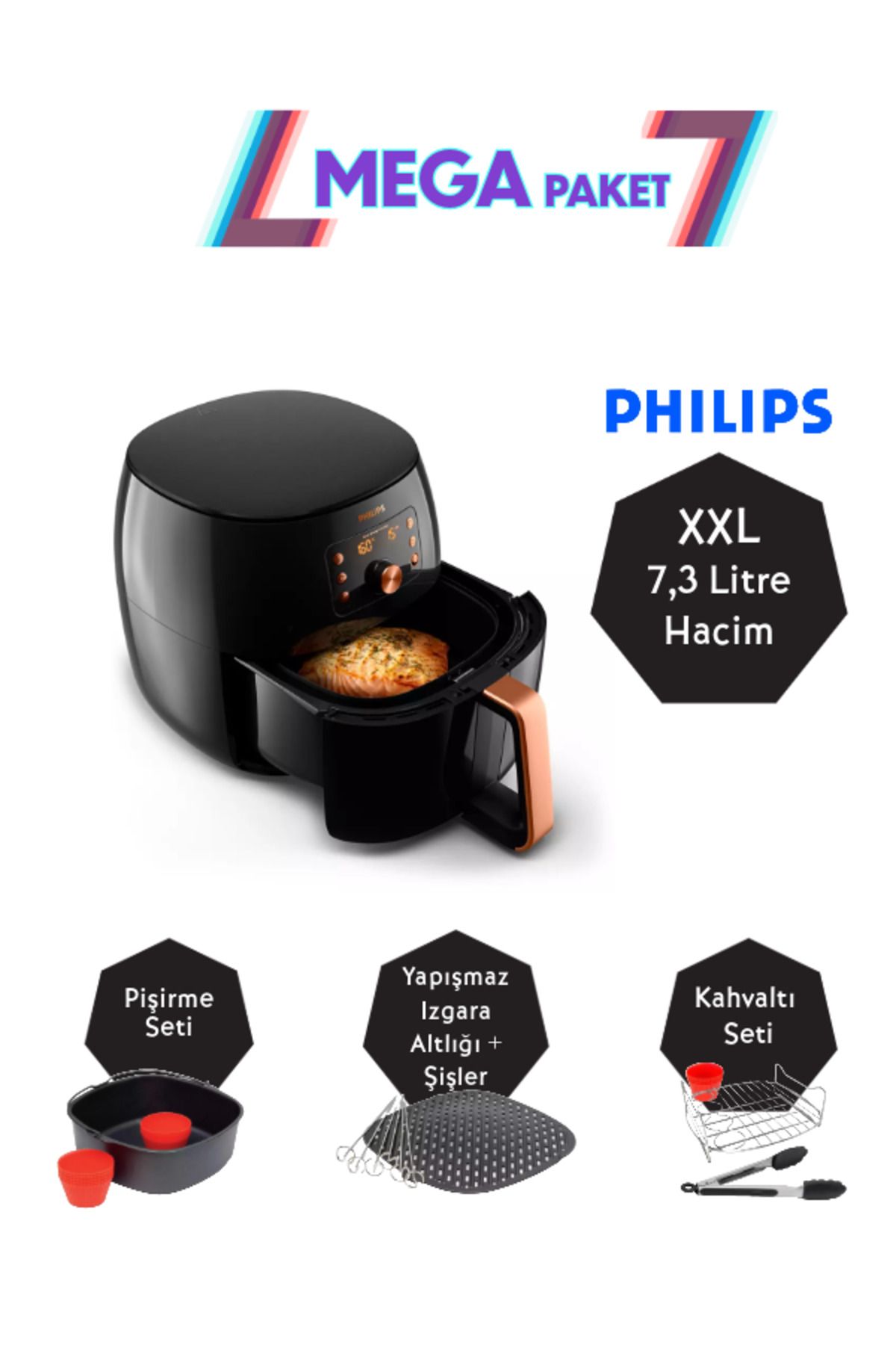 Philips Xxl 7.3 Lt Yağsız Fritöz, Izgara ,pişirici Ve Kahvaltı Paketi, Hd9867 Mega Set Luciole Lambader