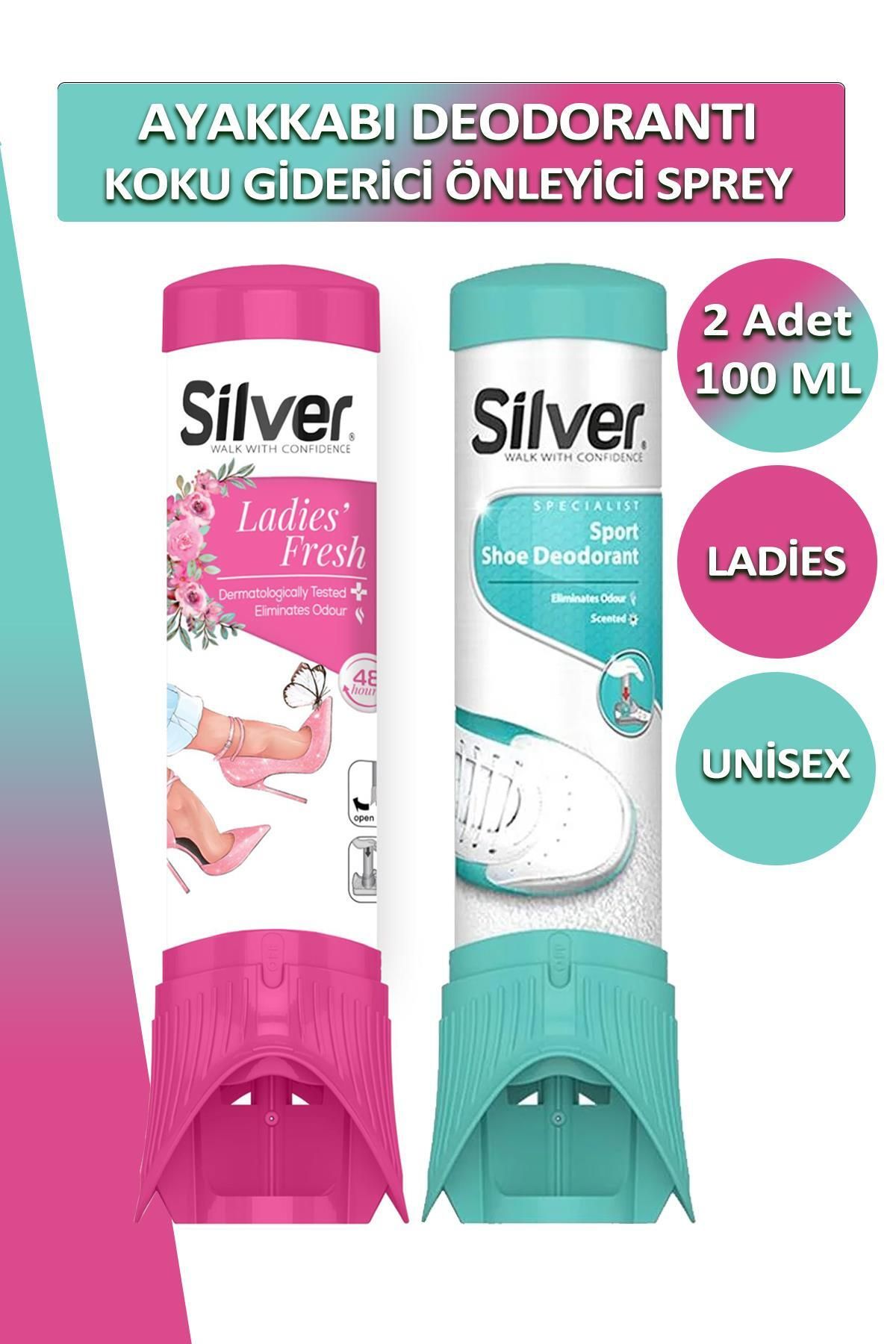 Silver 2'li Kadın ve Unisex Ayakkabı Deodorantı Koku Giderici Önleyici 100 ML Ladies&Unisex Fresh Çekecek H