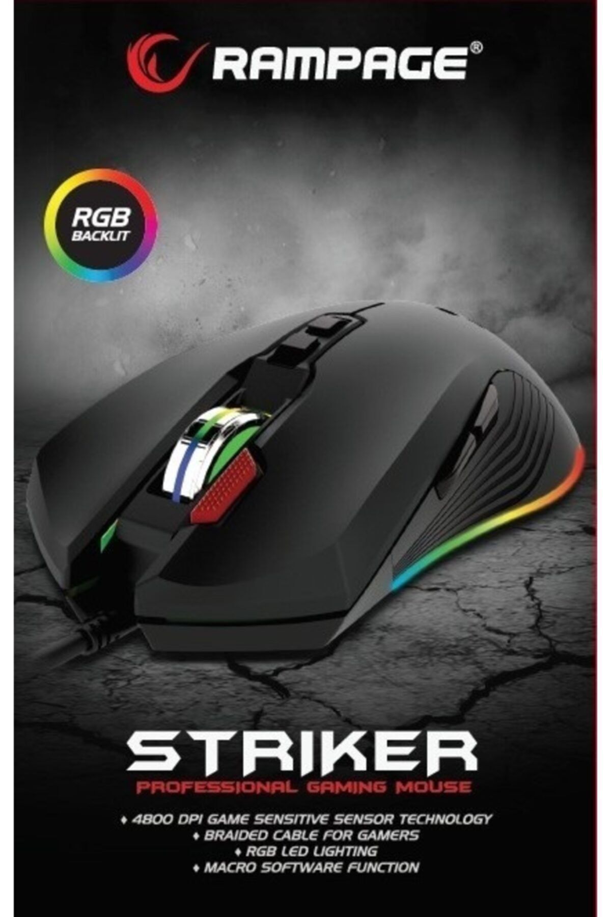 Rampage Smx-r75 Striker Usb Siyah 8 Tuşlu Rgb 4800dpi Gaming Oyuncu Mouse
