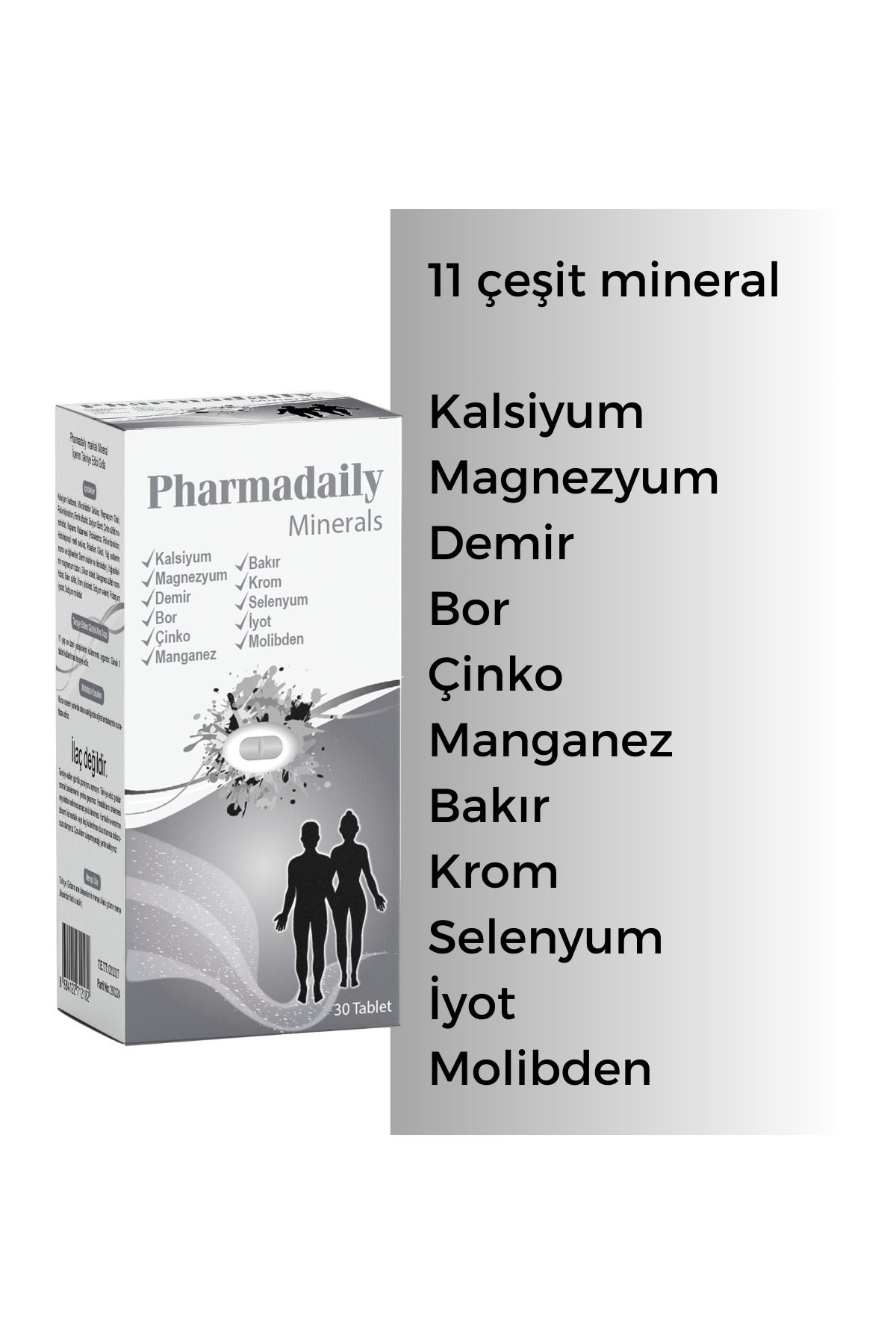 Pharmadaily Minerals (11 Çeşit Mineral - Demir, Kalsiyum, Magnezyum, Molibden, Selenyum, Krom, Çinko) 30 Tablet