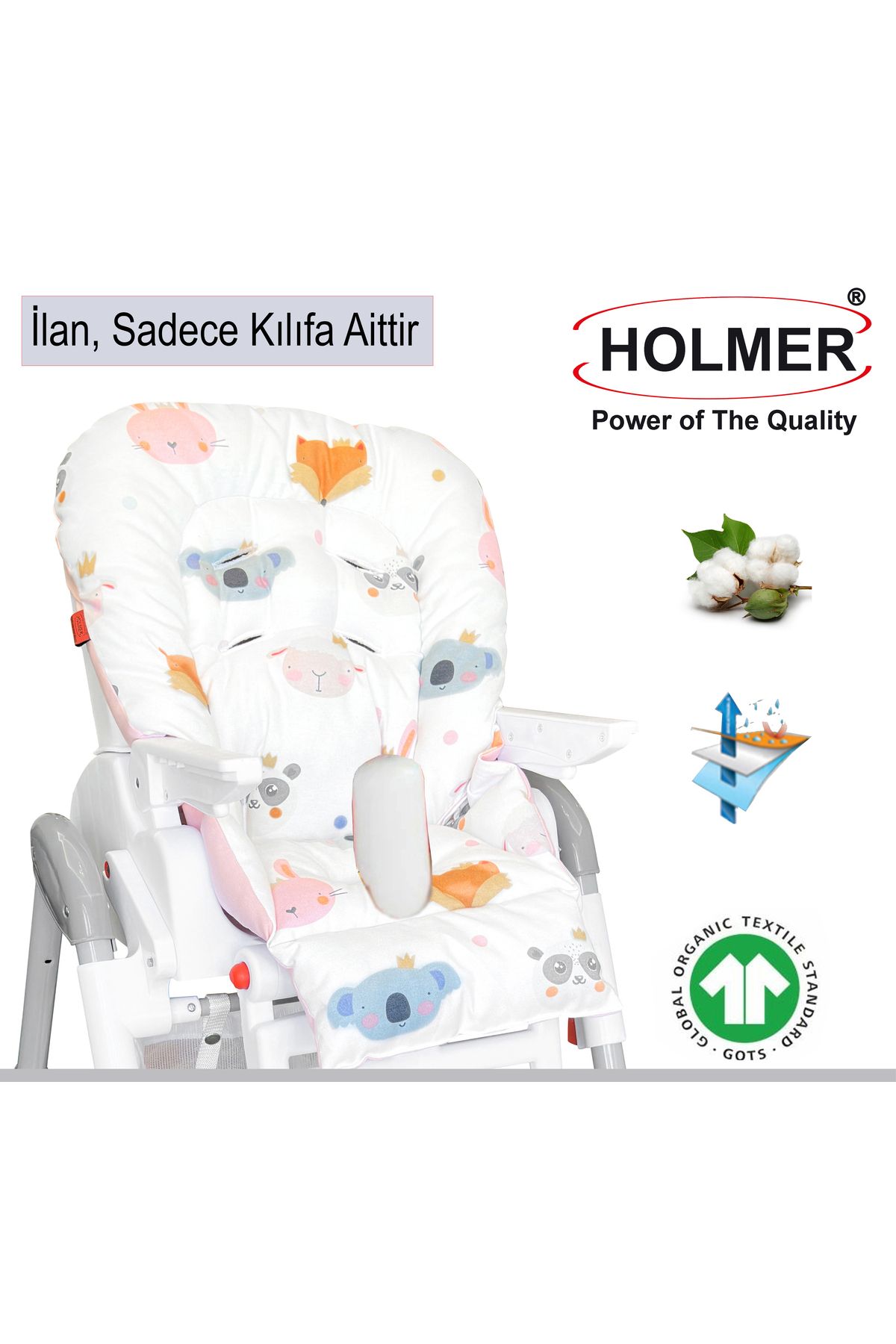 Holmer Leke Tutmaz Organik Mama Sandalyesi Minderi & Kılıfı Max-M Pembe