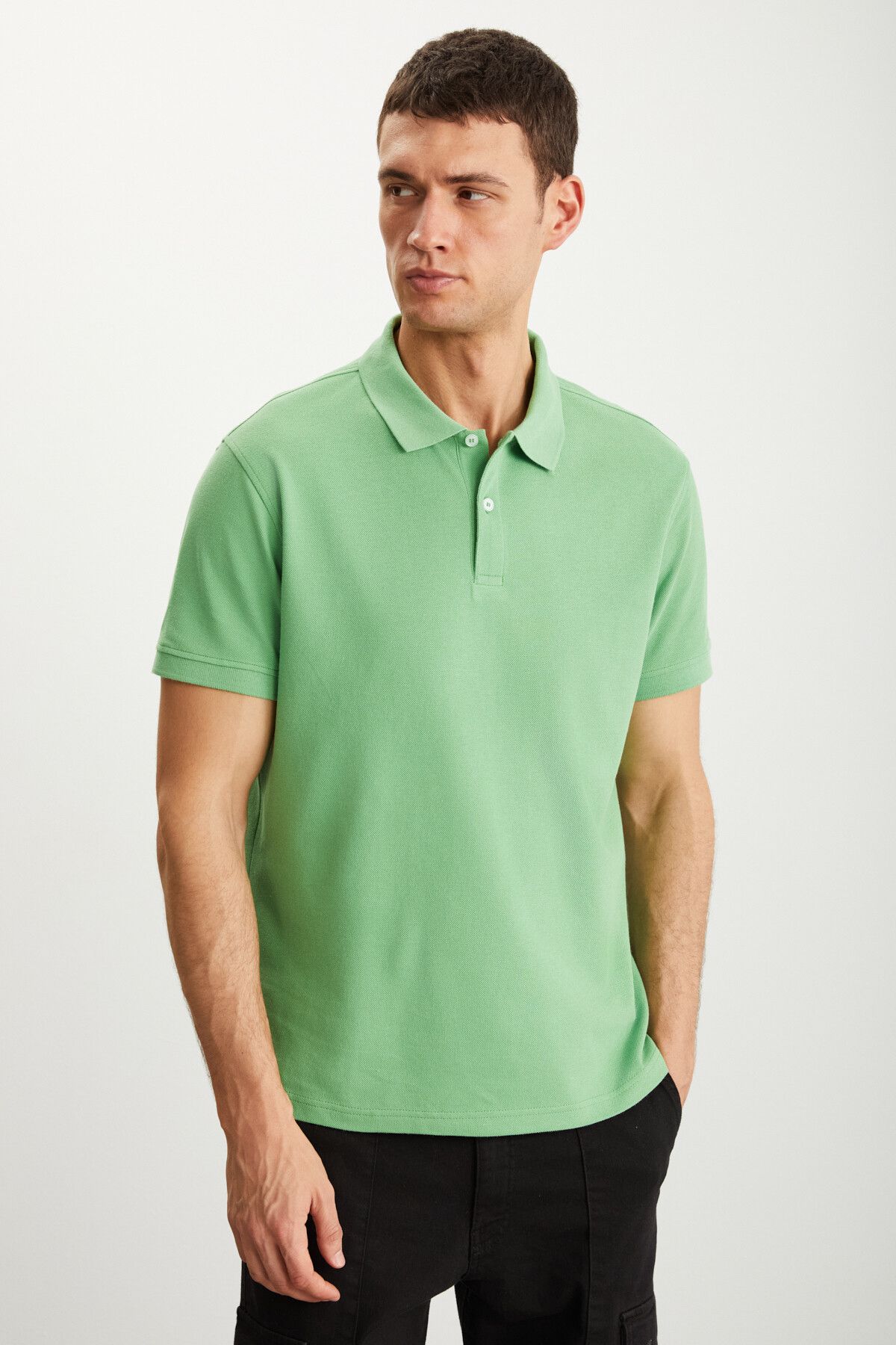 GRIMELANGE RAMADANP005 Erkek 100% Pamuk Yeşil Polo Yaka T-shirt