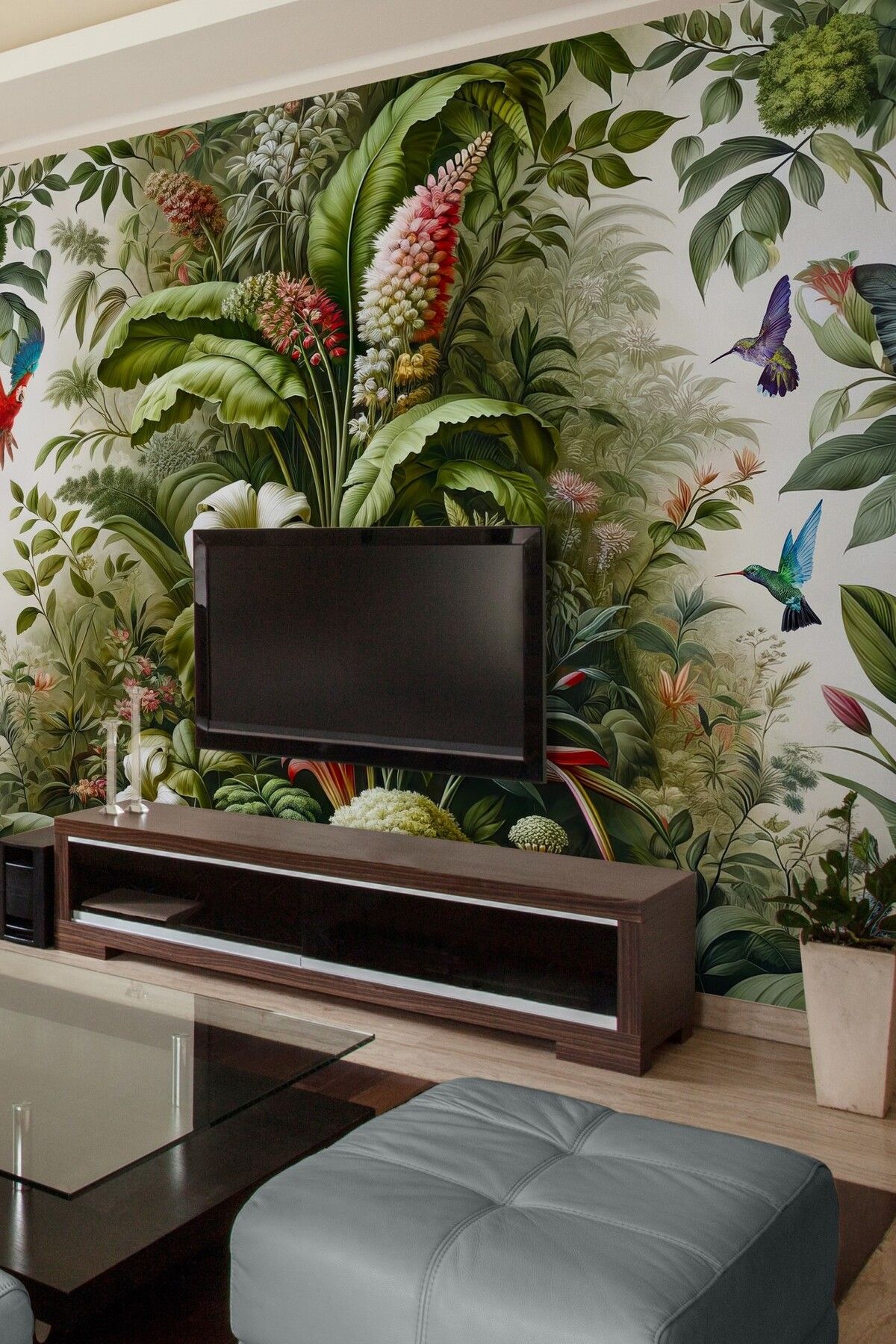 FX WallCoverings Tropik Cennet: Egzotik Bitki ve Kuş Motifli Duvar Kağıdı