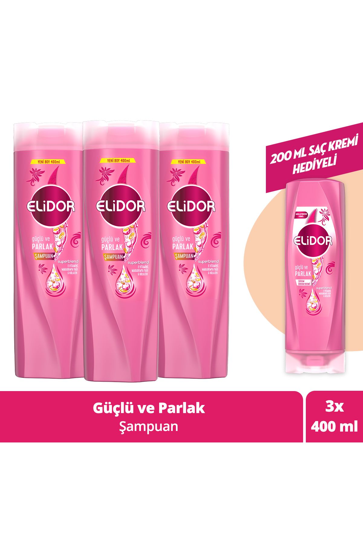Elidor Superblend Saç Bakım Şampuanı Güçlü Ve Parlak 400 ml X3