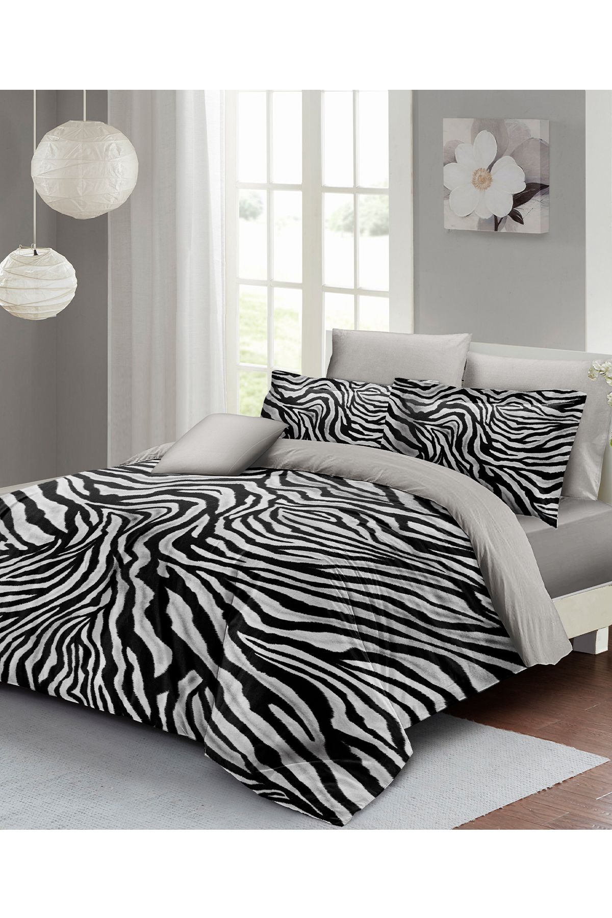 Monohome KING SIZE %100 Pamuk Saten Çift Kişilik Nevresim Takımı Classical Zebra