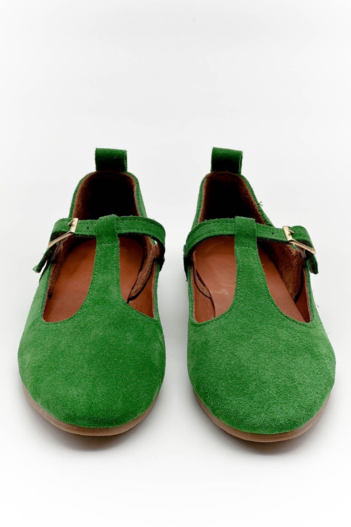 Shoebutik Look Yeşil İç Dış Hakiki Süet Deri Kadın Babet