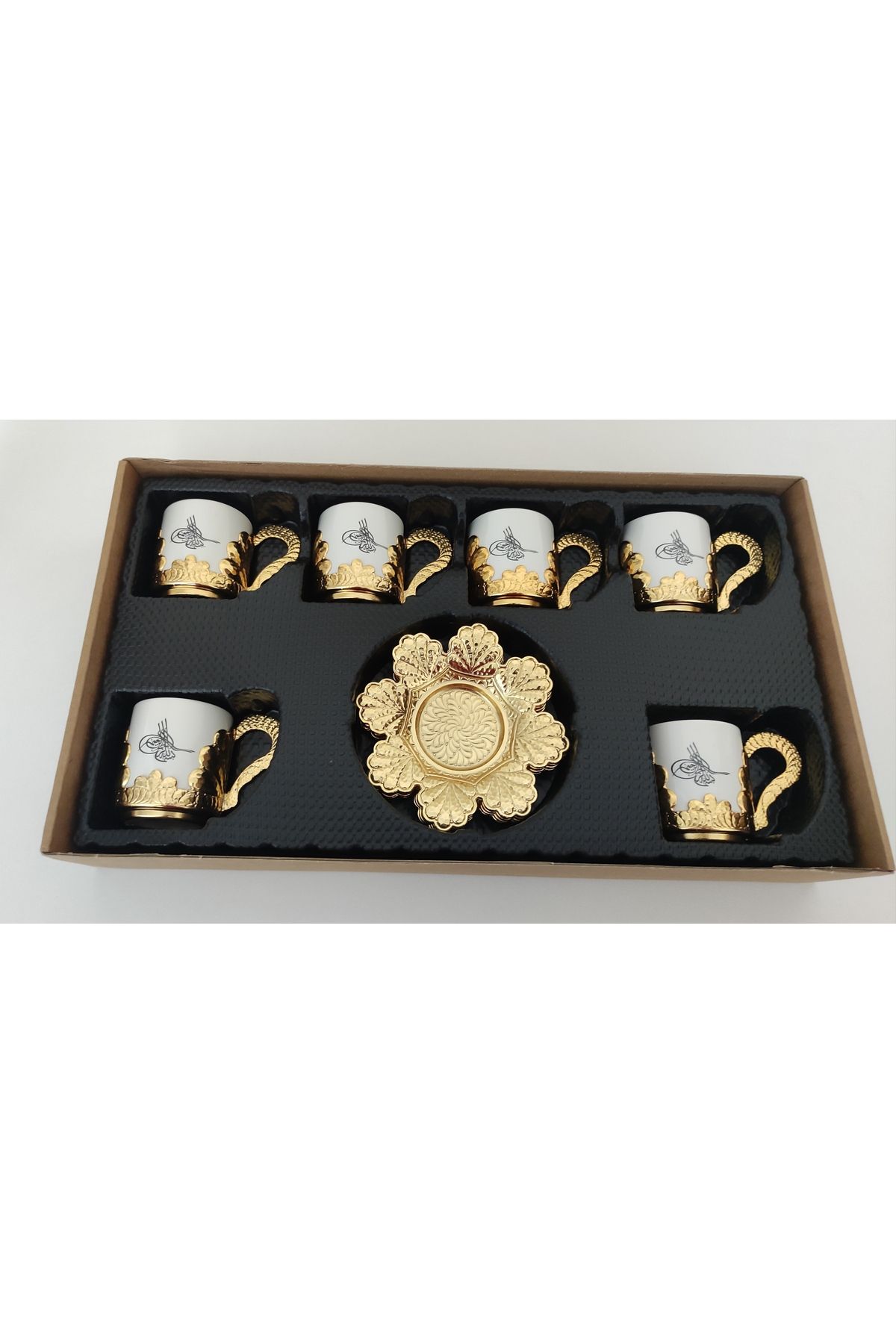 porselen OSMANLI Tuğralı Altın Yaldız'lı 6'lı Kahve Fincanı Seti