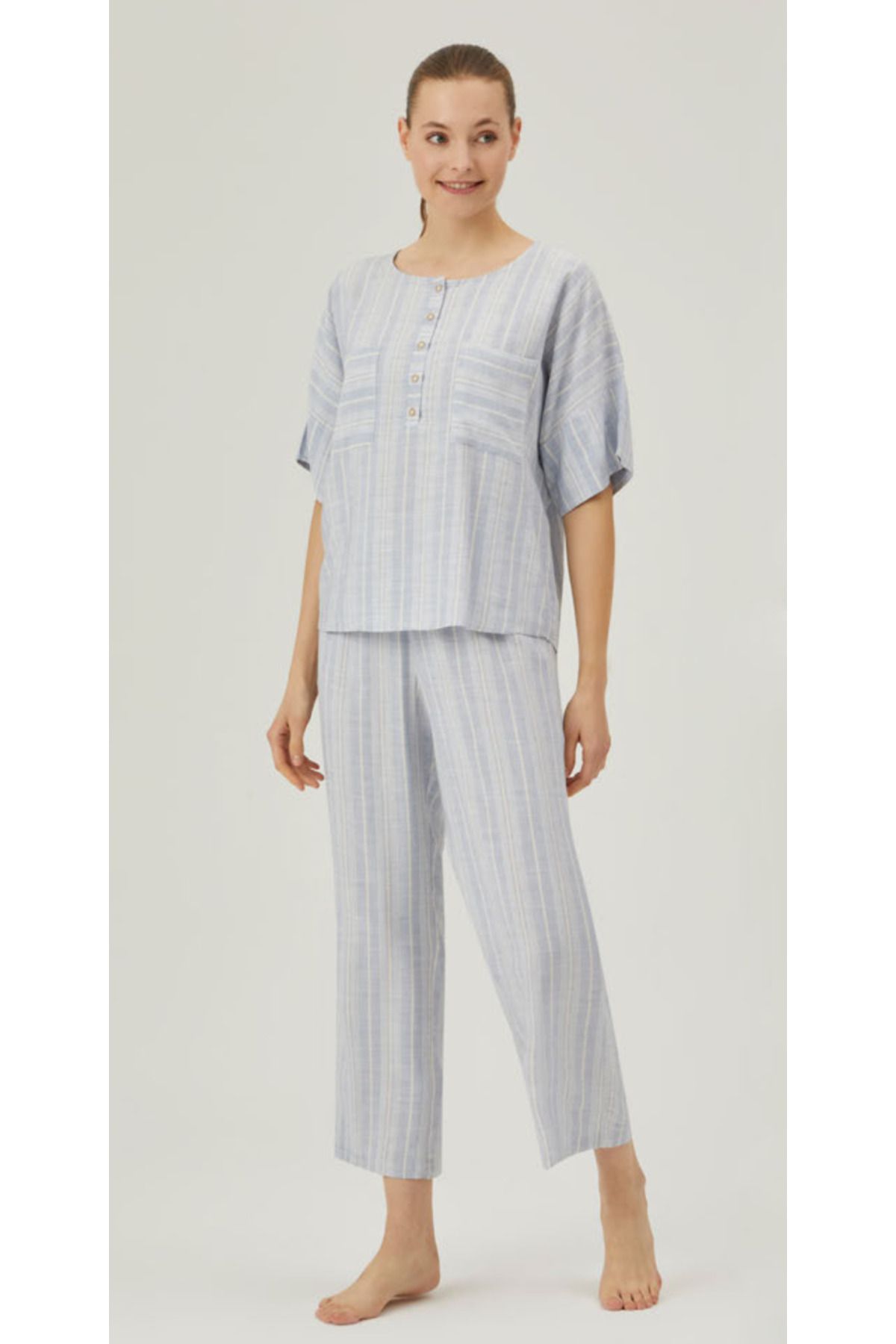 Pamuk Pamuk Patlı Gömlek Pantolonlu Kadın Pijama Takımı