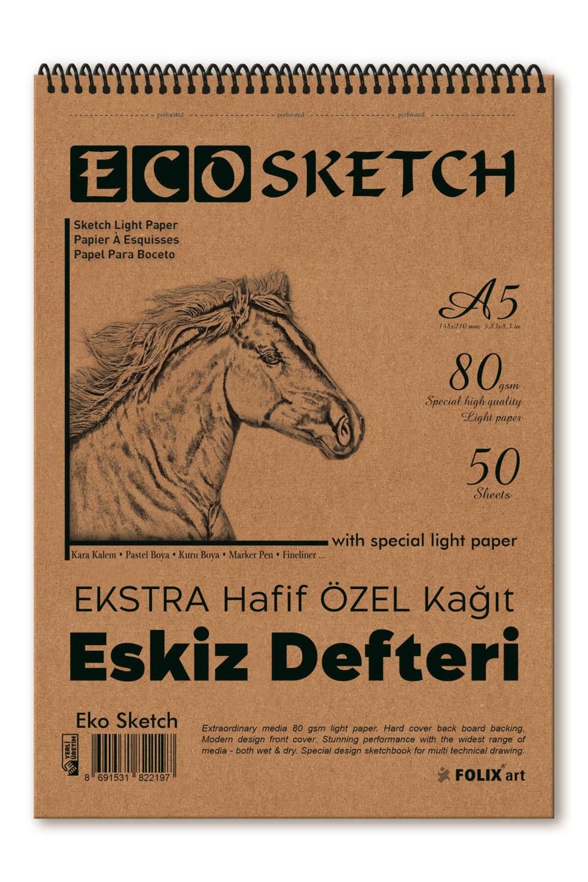 Folix Ekosketch Eskiz Defteri A5 80 Gr. 50 Yaprak Spiralli Folix Sketchbook
