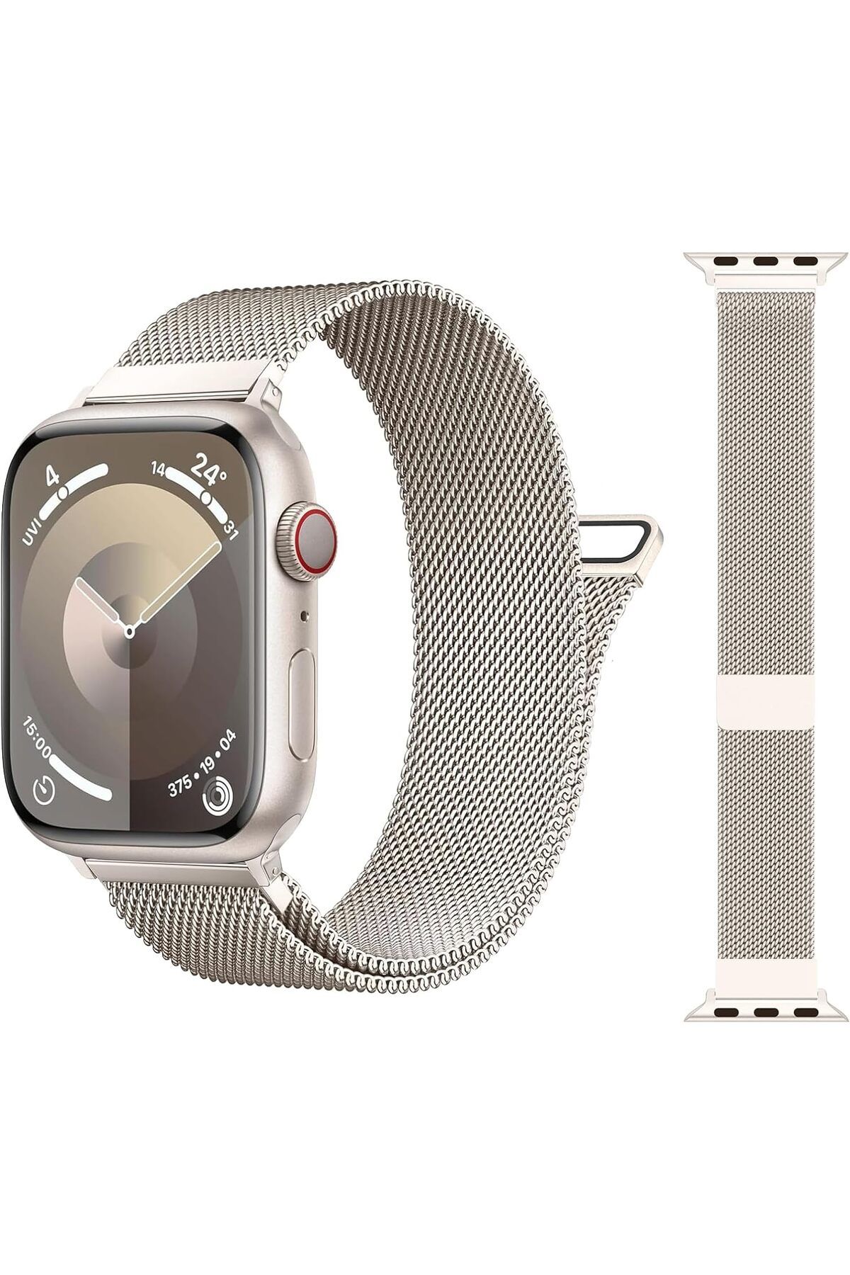 Nezih Case Apple Watch Seri 9 45mm Uyumlu Milanese Loop Magnetic Paslanmaz Çelik Hasır Metal Kordon