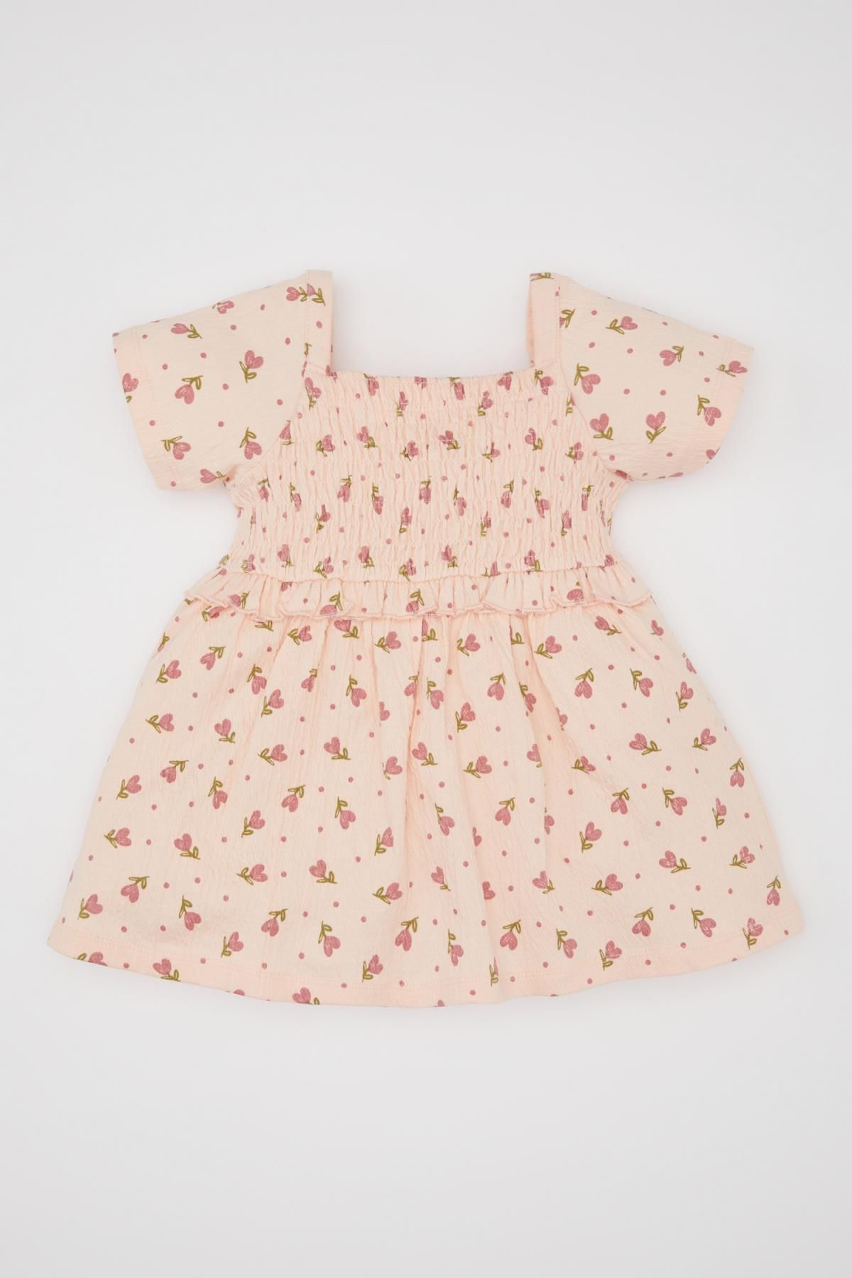 Defacto Kız Bebek Çiçekli Kısa Kollu Elbise C2396A524SM