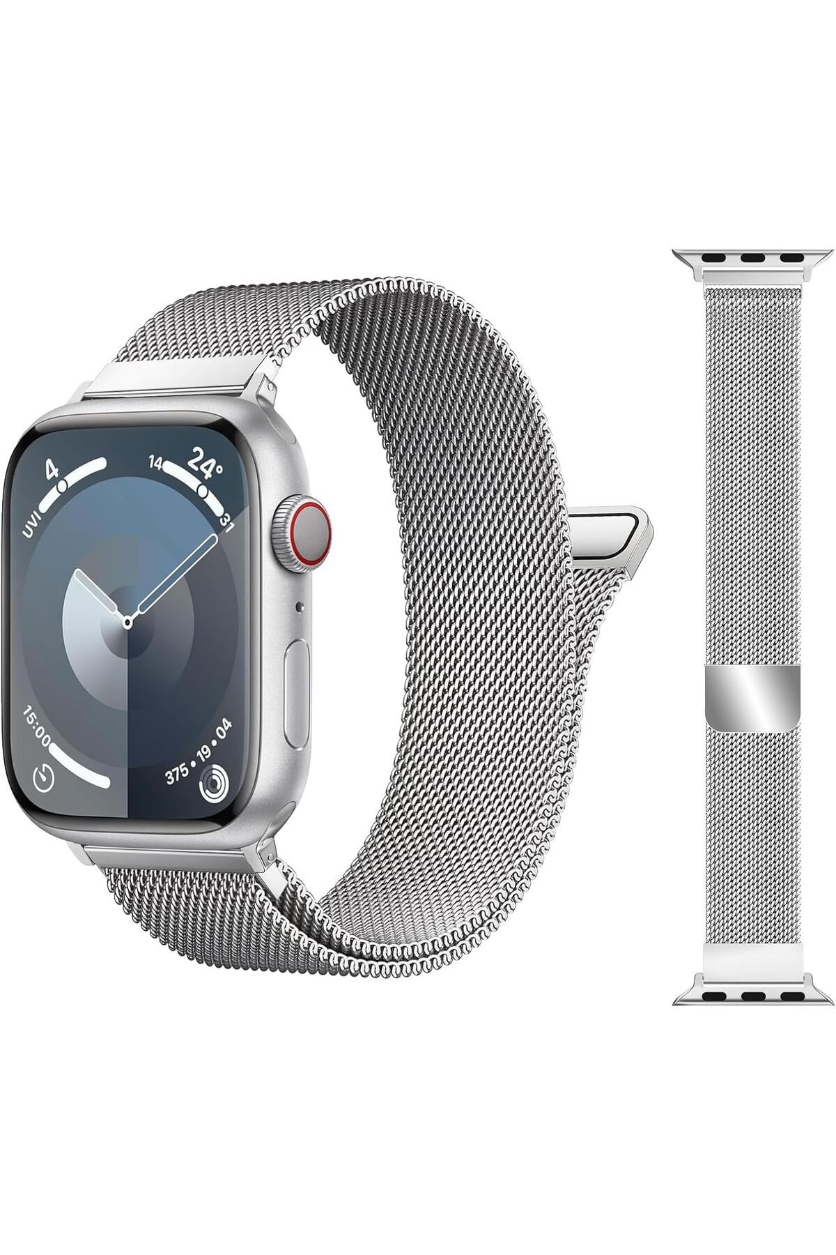 Nezih Case Apple Watch Seri 9 45mm Uyumlu Milanese Loop Magnetic Paslanmaz Çelik Hasır Metal Kordon