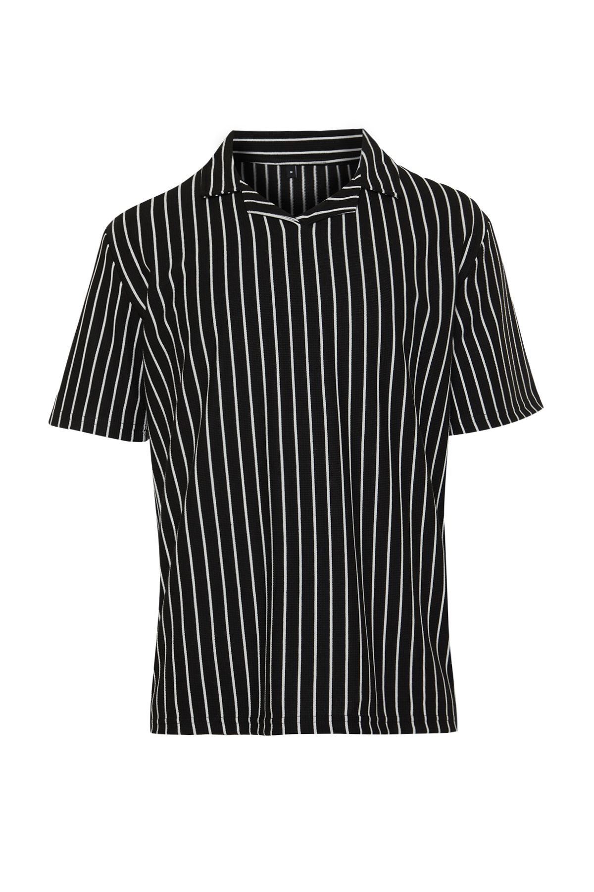 TRENDYOL MAN Siyah  Regular/Normal Kesim Çizgili Dokulu Polo Yaka T-shirt TMNSS24PO00035