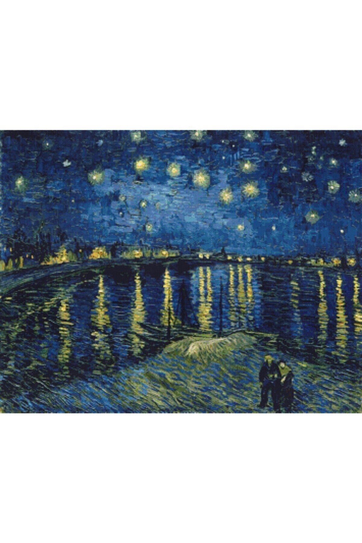 MOVAS Sanat Rhone Üzerinde Yıldızlı Gece - Vincent Van Gogh | Elmas Mozaik Puzzle | 50x39 | E2020409