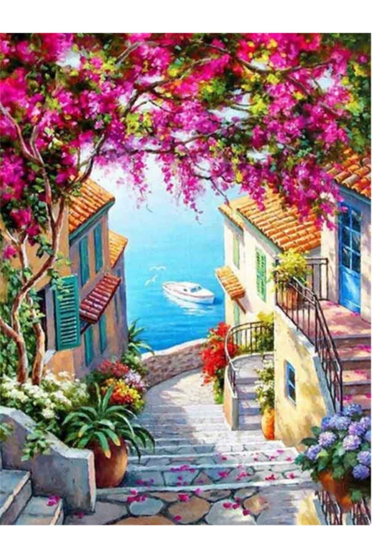 Genel Markalar Sanat Deniz Manzaralı Merdivenli Sokak | Elmas Mozaik Puzzle | 45x60 | E20202072m