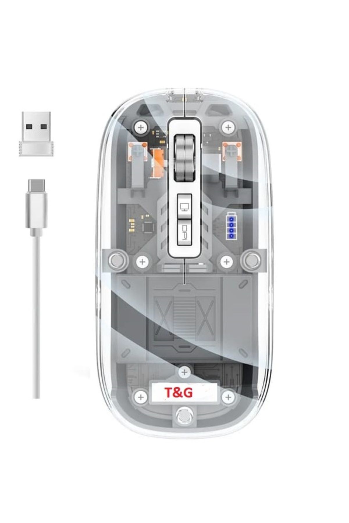T G Taşınabilir Kablosuz Maus USB 2400 dpi Şarj Edilebilir Bluetooth Fare RGB Şeffaf  2.4 GHz Dizüstü
