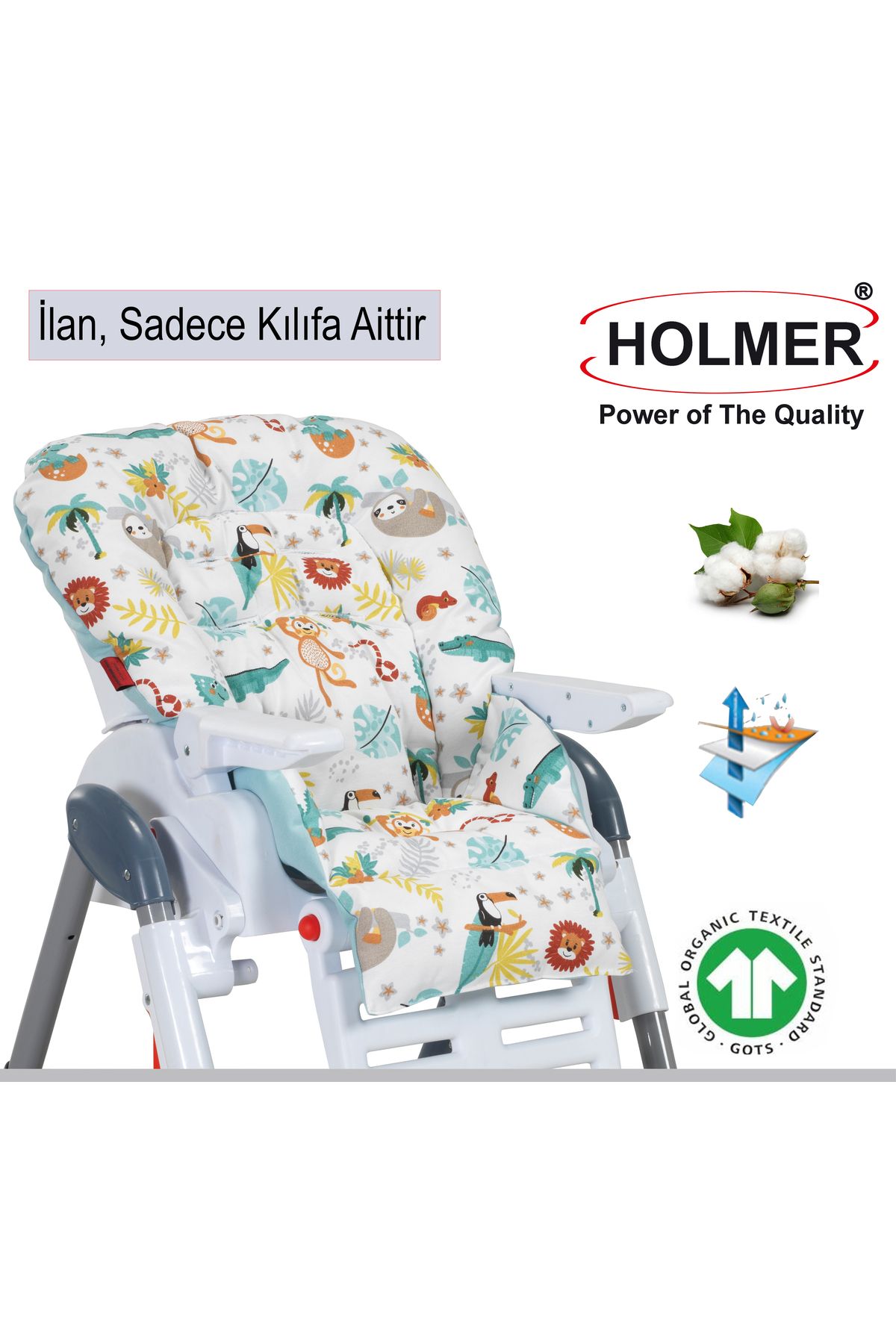 Holmer Leke Tutmaz Organik Mama Sandalyesi Minderi & Kılıfı Max-T Su Yeşili