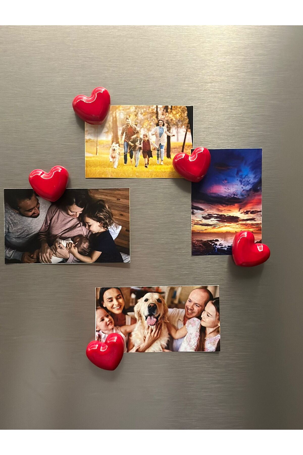 Amber Stüdyo Magnet -Buzdolabı Magneti - Buzdolabı Süsü - 5’li Kalpli Magnet - Sevgililer Günü Hediyesi